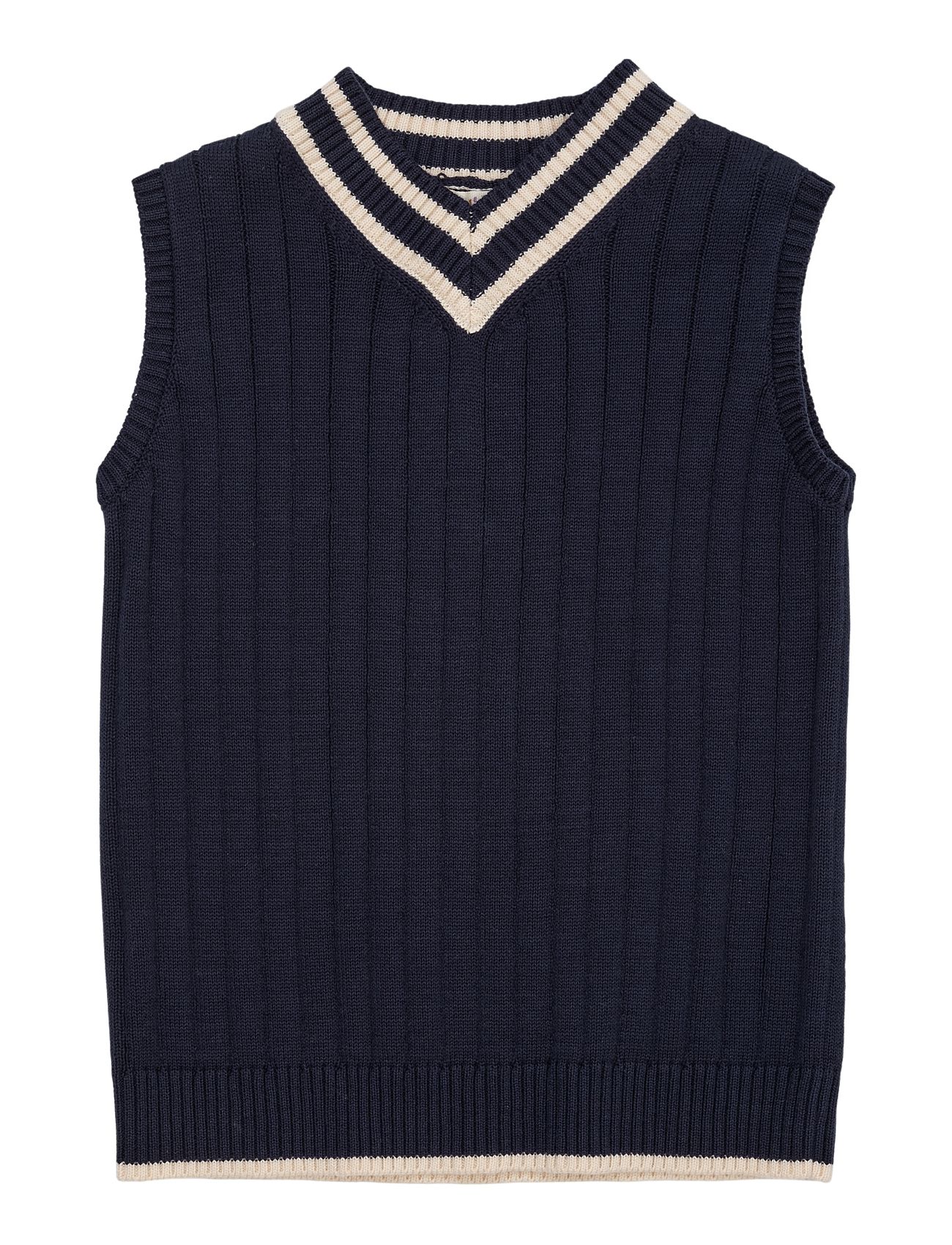 Knitted Vest W. V Neck And Stripe Tops Vests Navy Copenhagen Colors