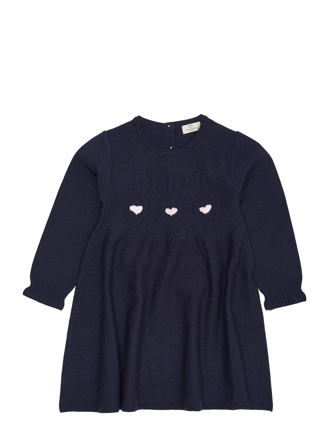 COPENHAGEN COLORS Merino Ls Cable Kleid W. Hearts Navy - 98 - Kinder