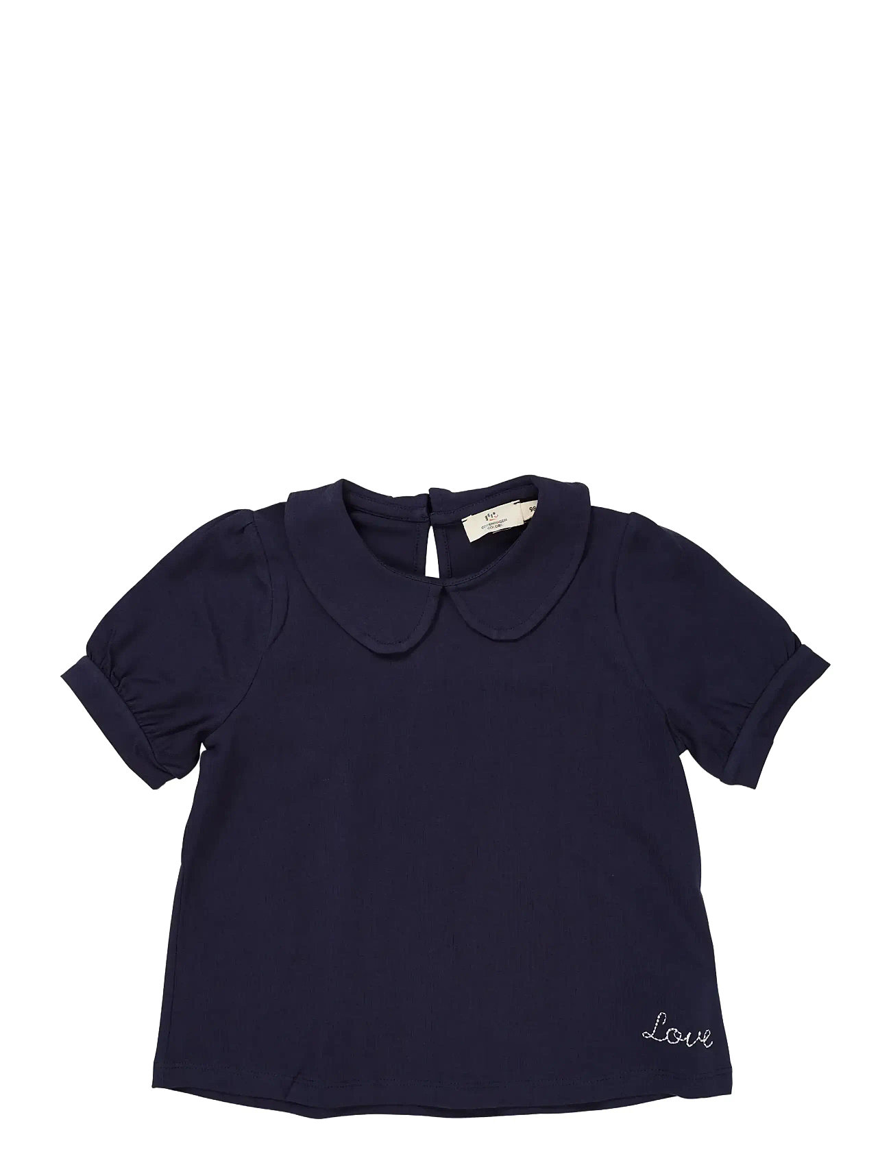 COPENHAGEN COLORS Solid Bluse W. Collar Ss Navy - 128 - Kinder