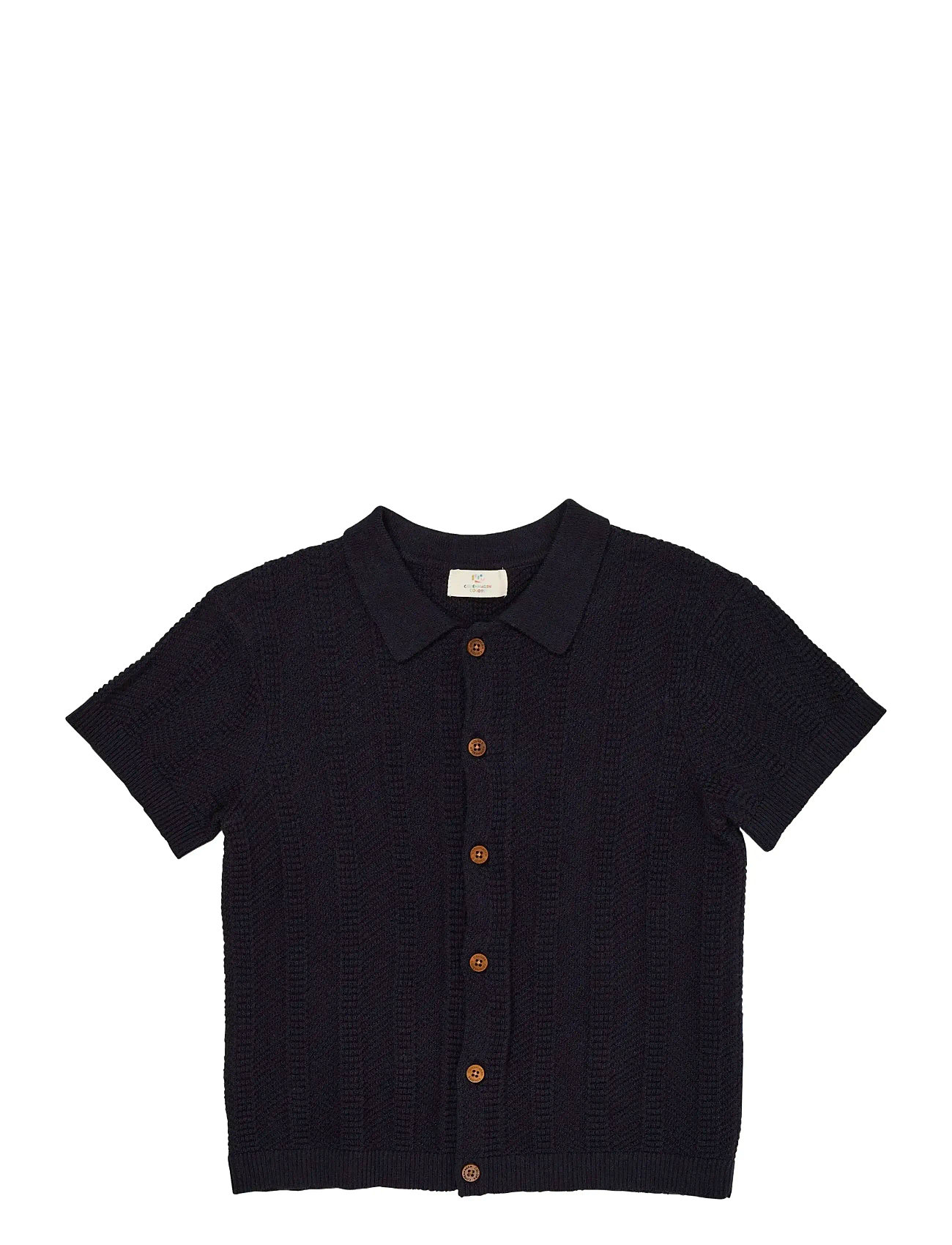 Copenhagen Colors Knitted Pattern Shirt, 116, Navy, Skjorter > Kortærmede Shirts, Børn