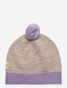 KNITTED BEANIE WITH POMPOM - muts - lavender/ pale cream melange comb.