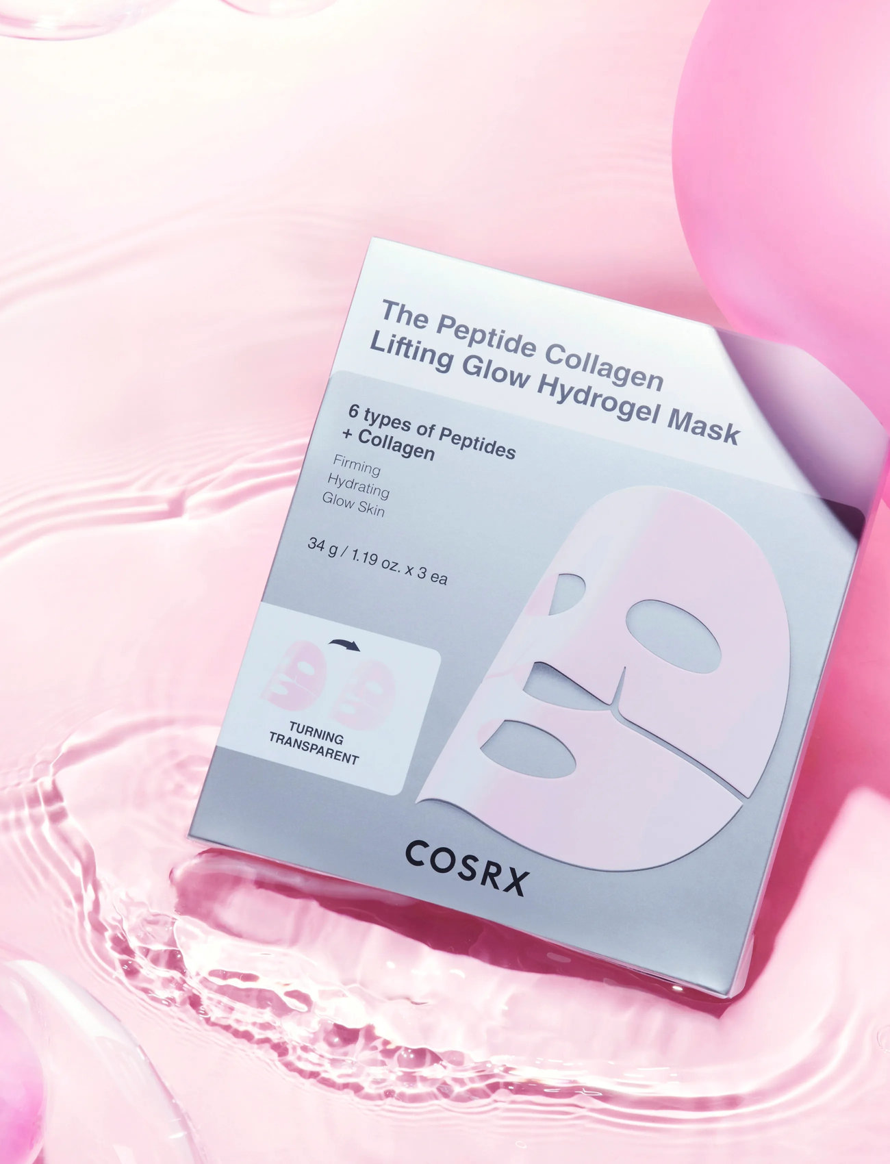 COSRX Cosrx The Peptide Collagen Lifting Glow Hydrogel Mask 3Ea, 3 PCS, Nude, Masker > Sheetmask, Dame