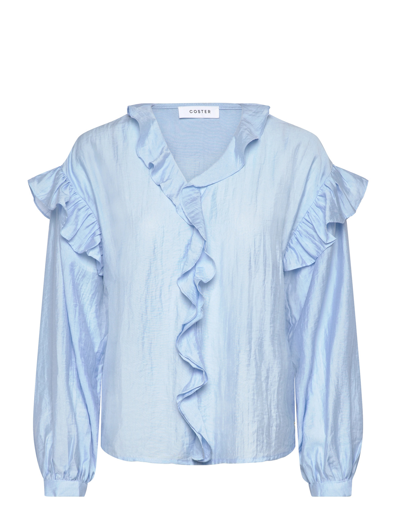 Coster Copenhagen Longsleeved Blouse With Frills, 38, Blue, Bluser > Langærmede, Dame
