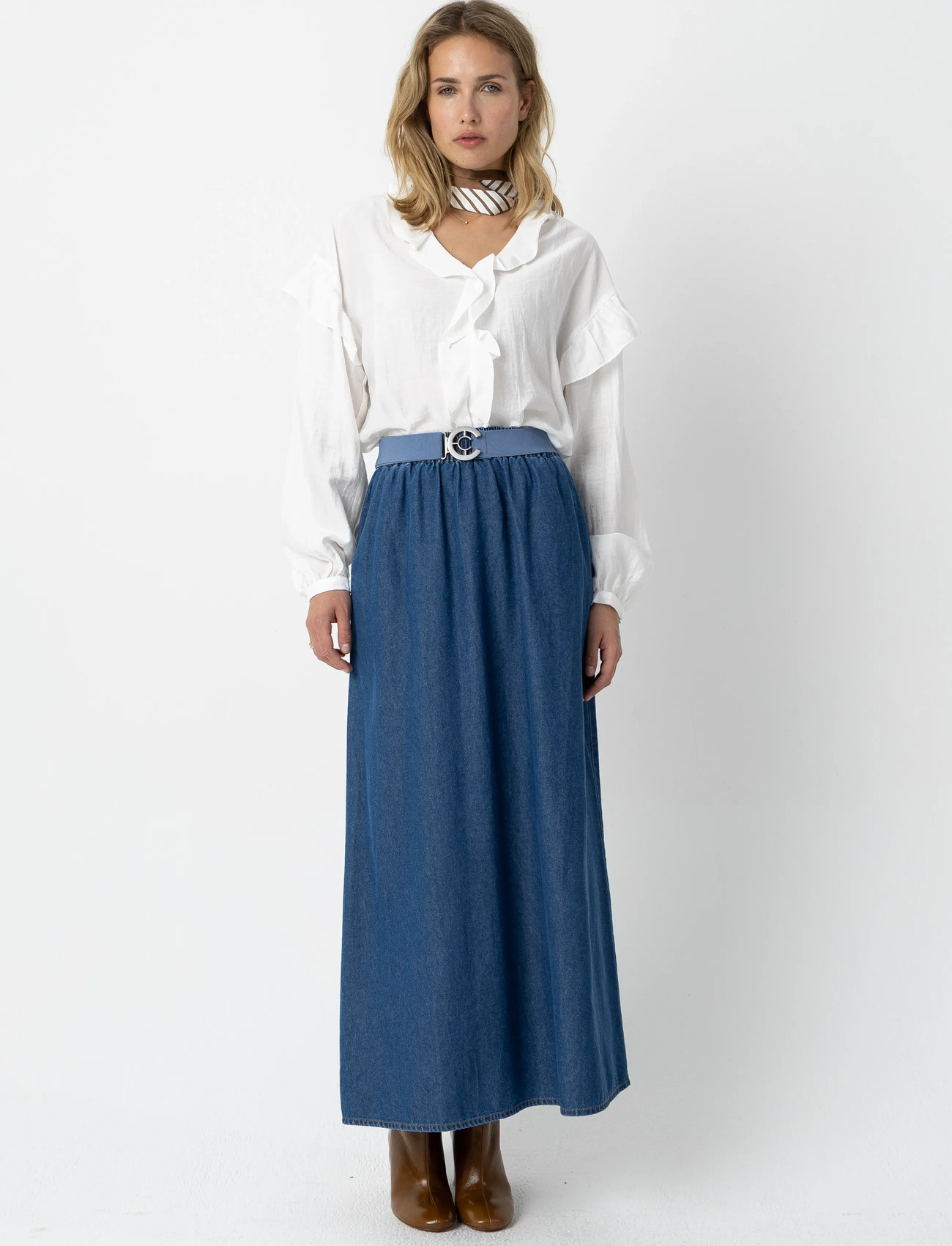 Coster Copenhagen Ellis Denim Skirt, 38, Blue, Nederdele > Maxi Nederdele, Dame