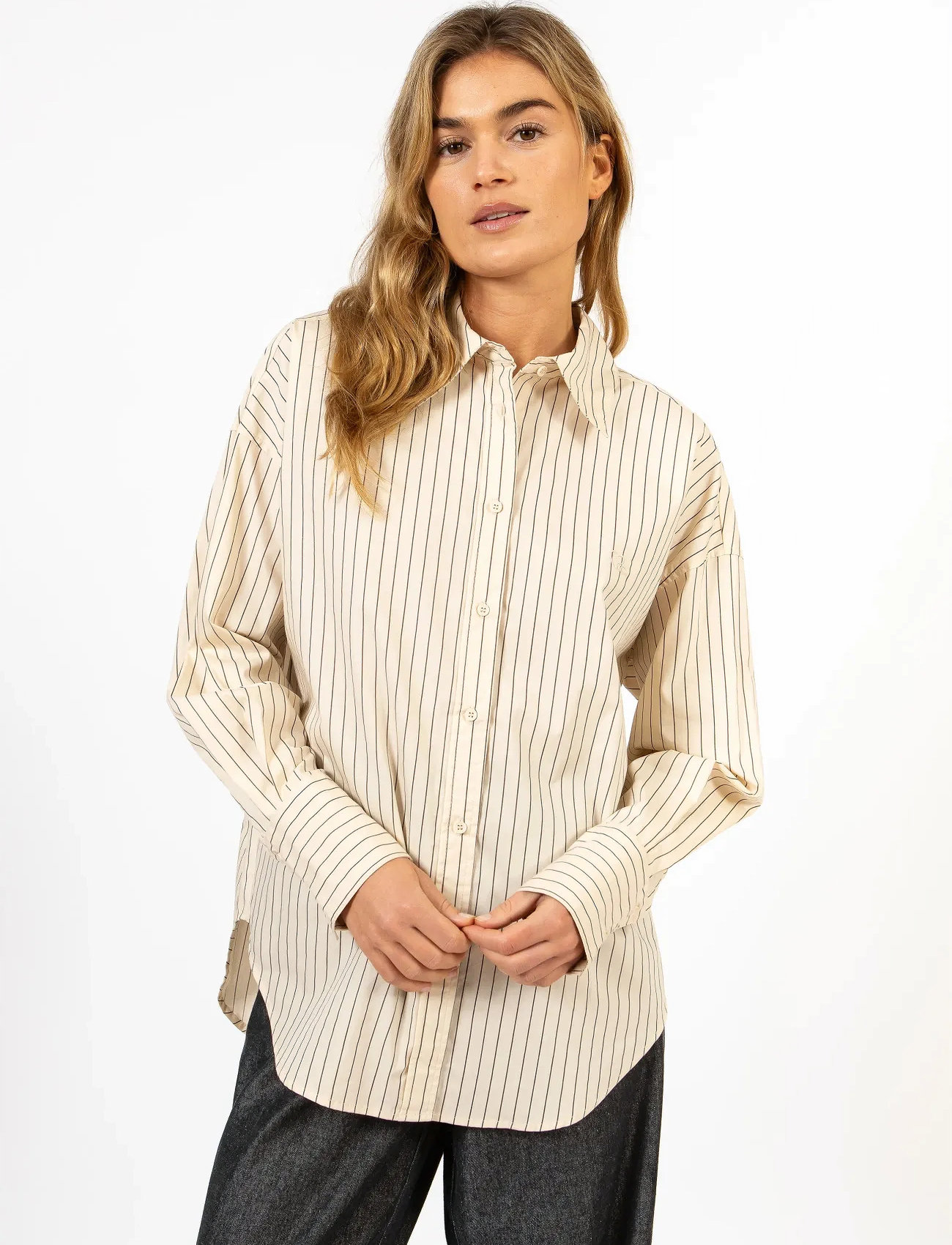 Coster Copenhagen Cc Heart Gracie Stripe Loose Shirt, XS, Cream, Skjorter > Langærmede, Dame