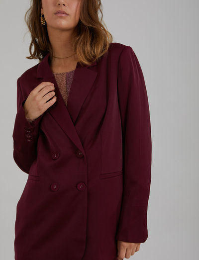 Relaxed blazer with slit and button - dobbeltradede blazere - bordeaux