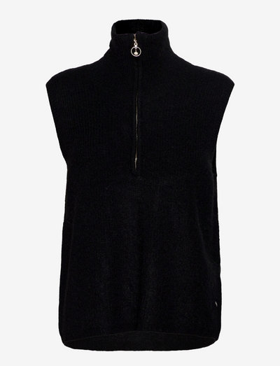 Vest with zipper at front in alpaca - strikveste - black