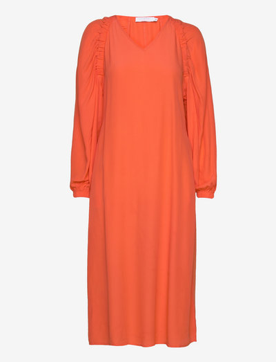 Long dress in acetate - midi kjoler - hot orange