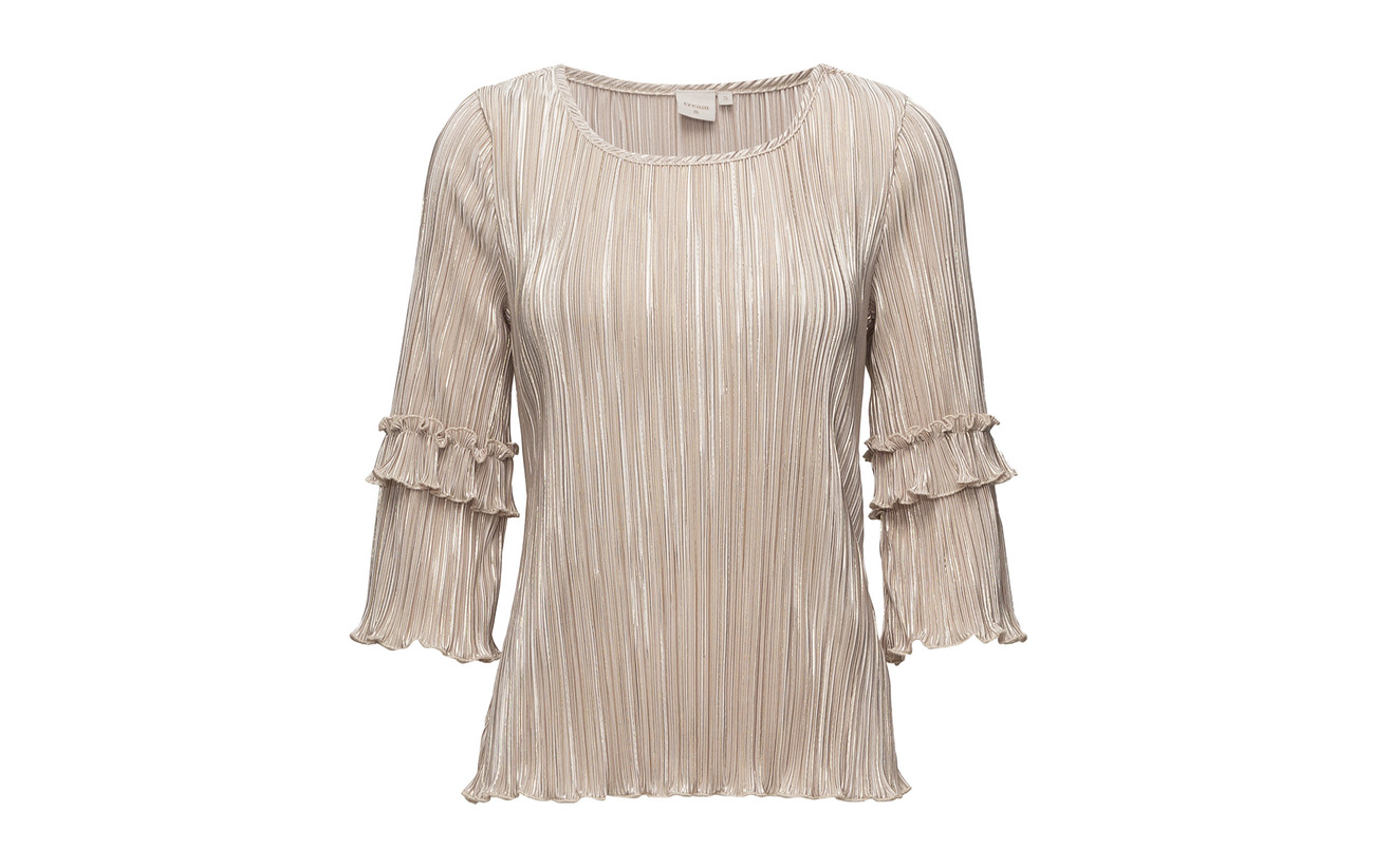 95 5 Blouse Cream Sand Golden Elastane Polyester Pleat SxwxRTnq7