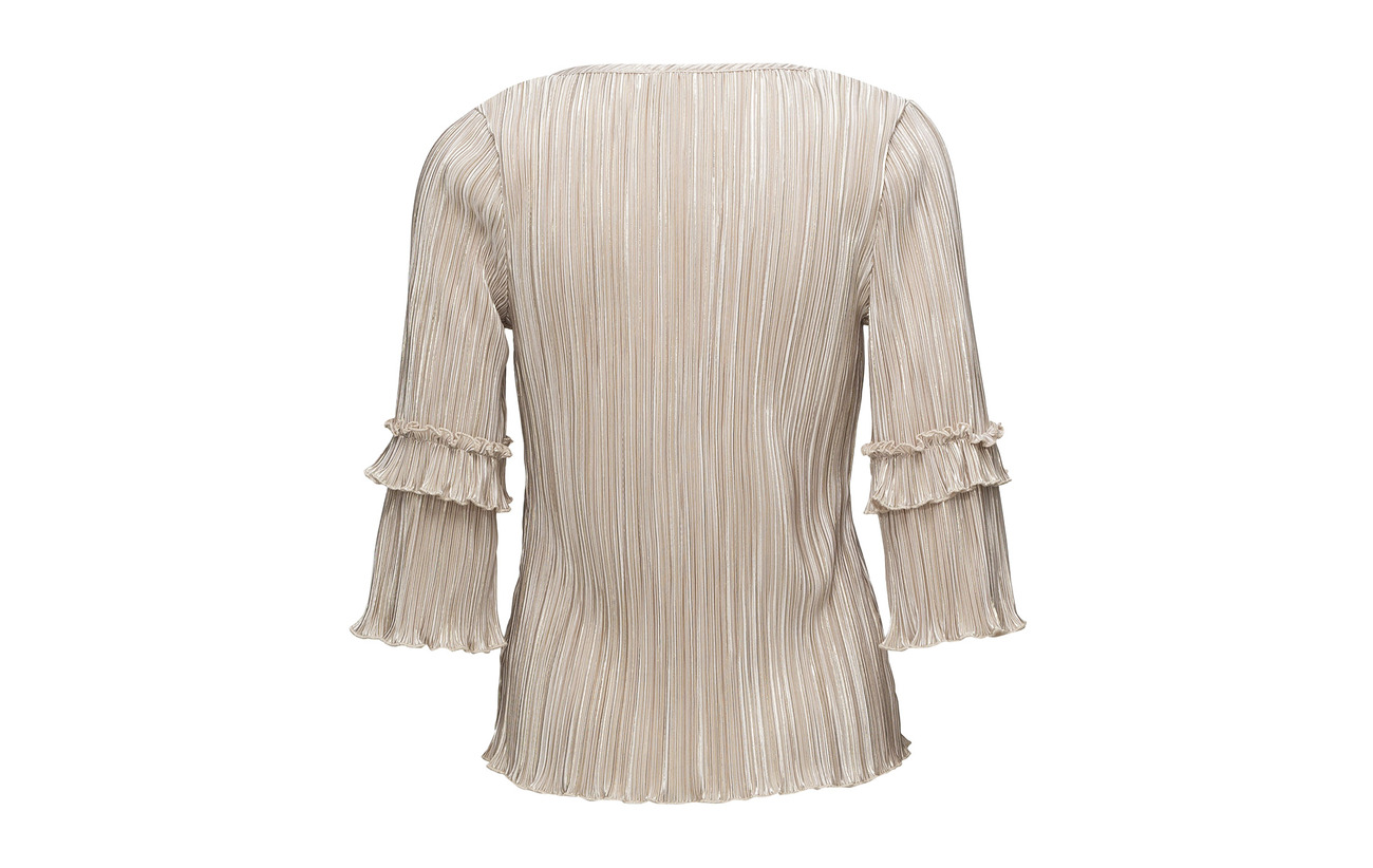 95 5 Blouse Cream Sand Golden Elastane Polyester Pleat SxwxRTnq7