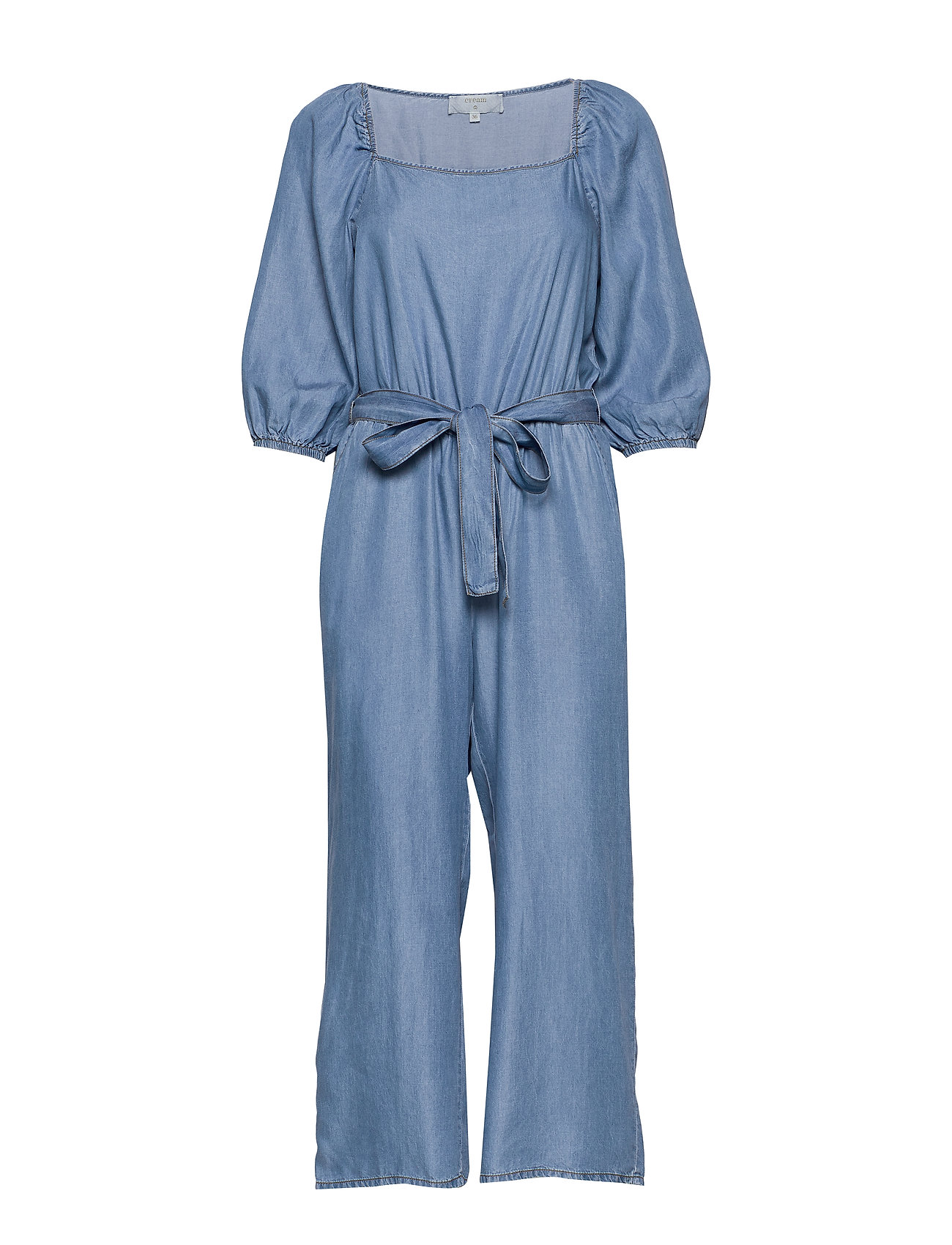 cream denim jumpsuit