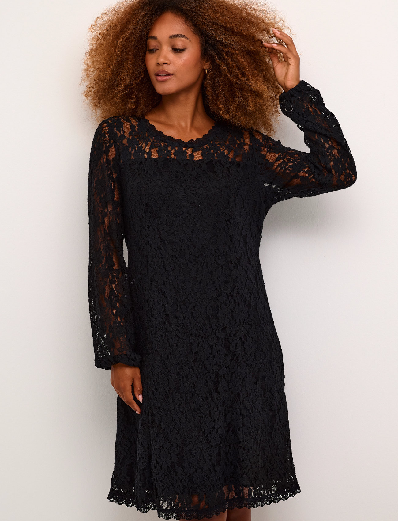 Cream Crkit Lace Ls Dress - Zally Fit, L, Black, Kjoler > Kort Kjole, Dame