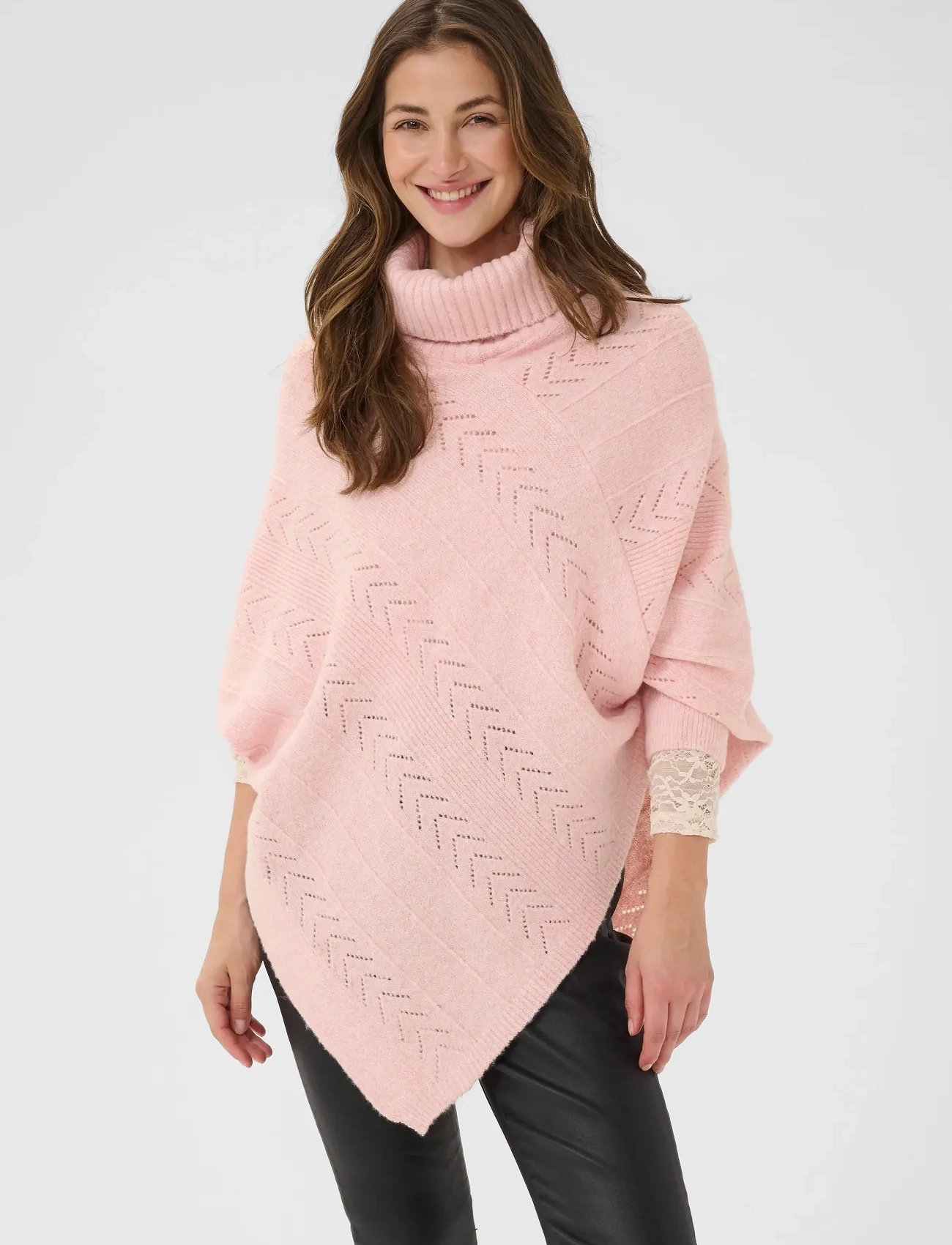 Cream Crholiday Turtelneck Poncho, One Size, Pink, Strik > Ponchoer, Dame