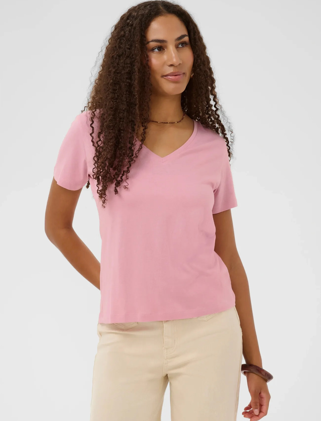 Cream Crnaia Deep V-Neck T-Shirt, XL, Pink, T-Shirts & Toppe > Kortærmede, Dame