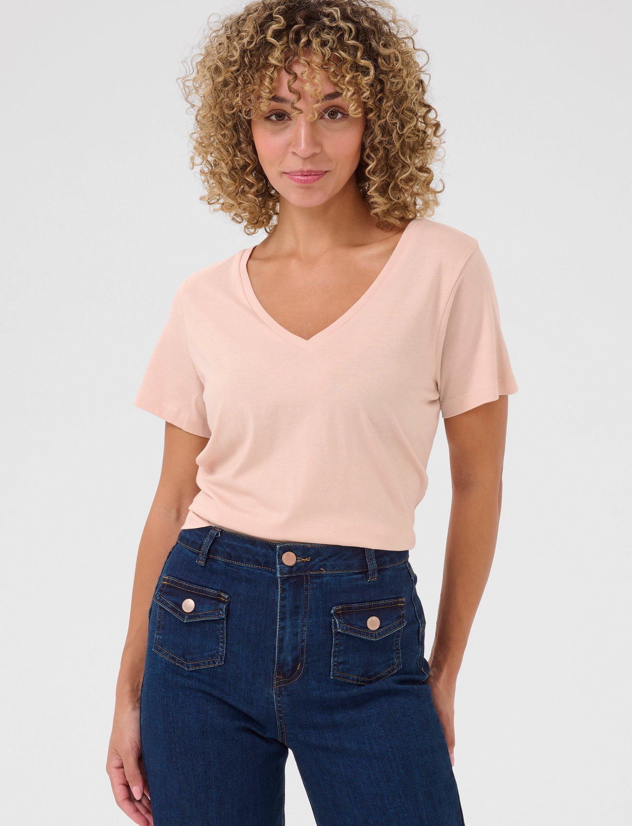 Cream Crnaia Deep V-Neck T-Shirt, XS, Pink, T-Shirts & Toppe > Kortærmede, Dame