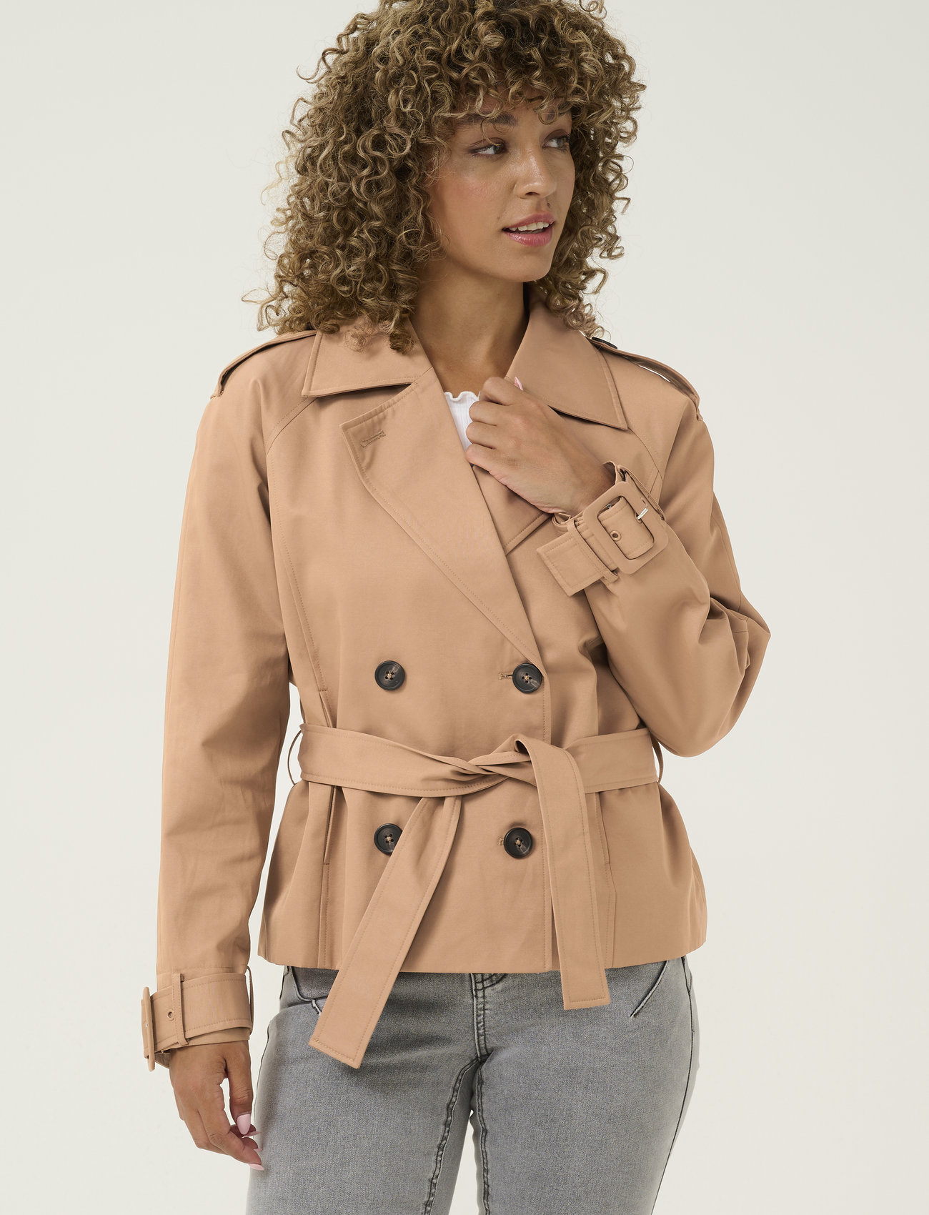 Cream Crrea Crop Trenchcoat