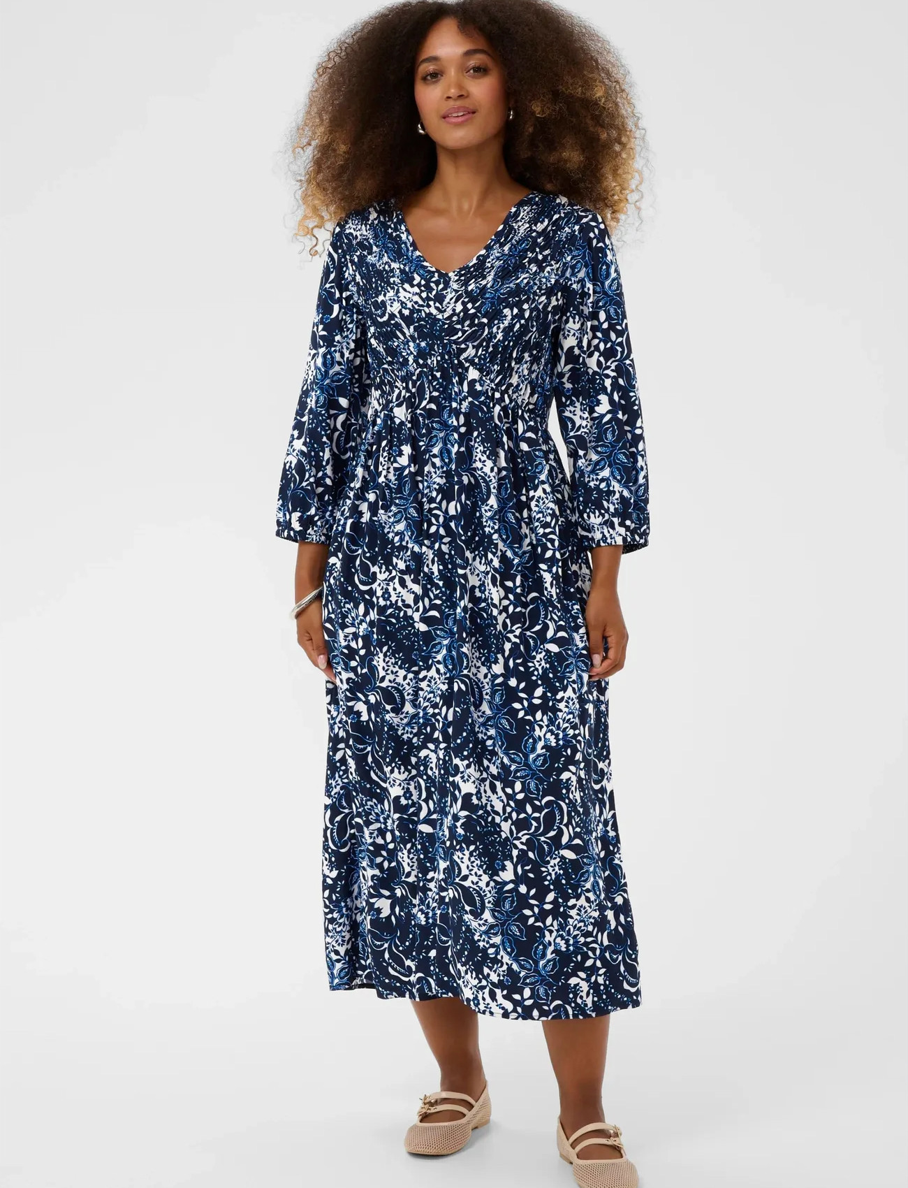 Cream Crtiah Smock Dress, 46, Navy, Kjoler > Knælange Og Midi, Dame