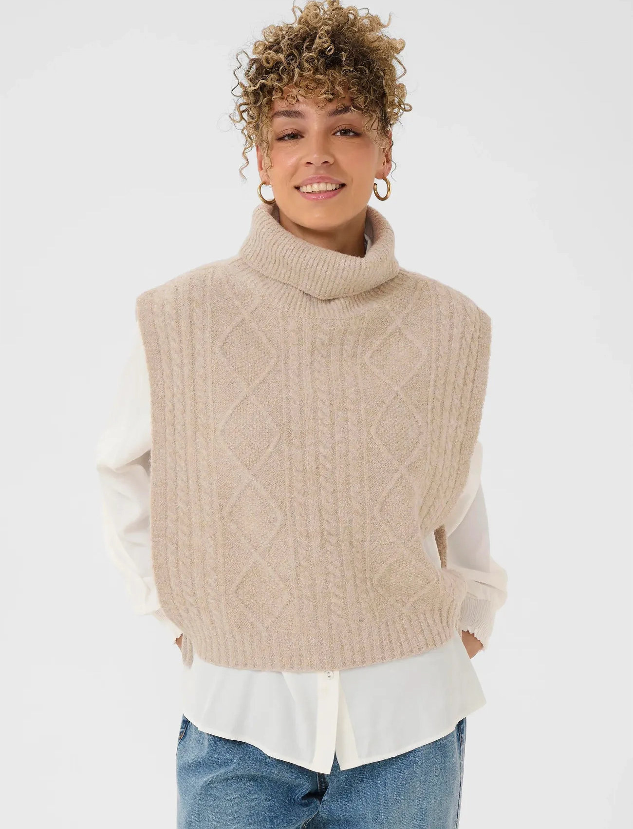 Cream Crfrina Knit Slipover, XL/XXL, Beige, Veste > Strikkede Veste, Dame