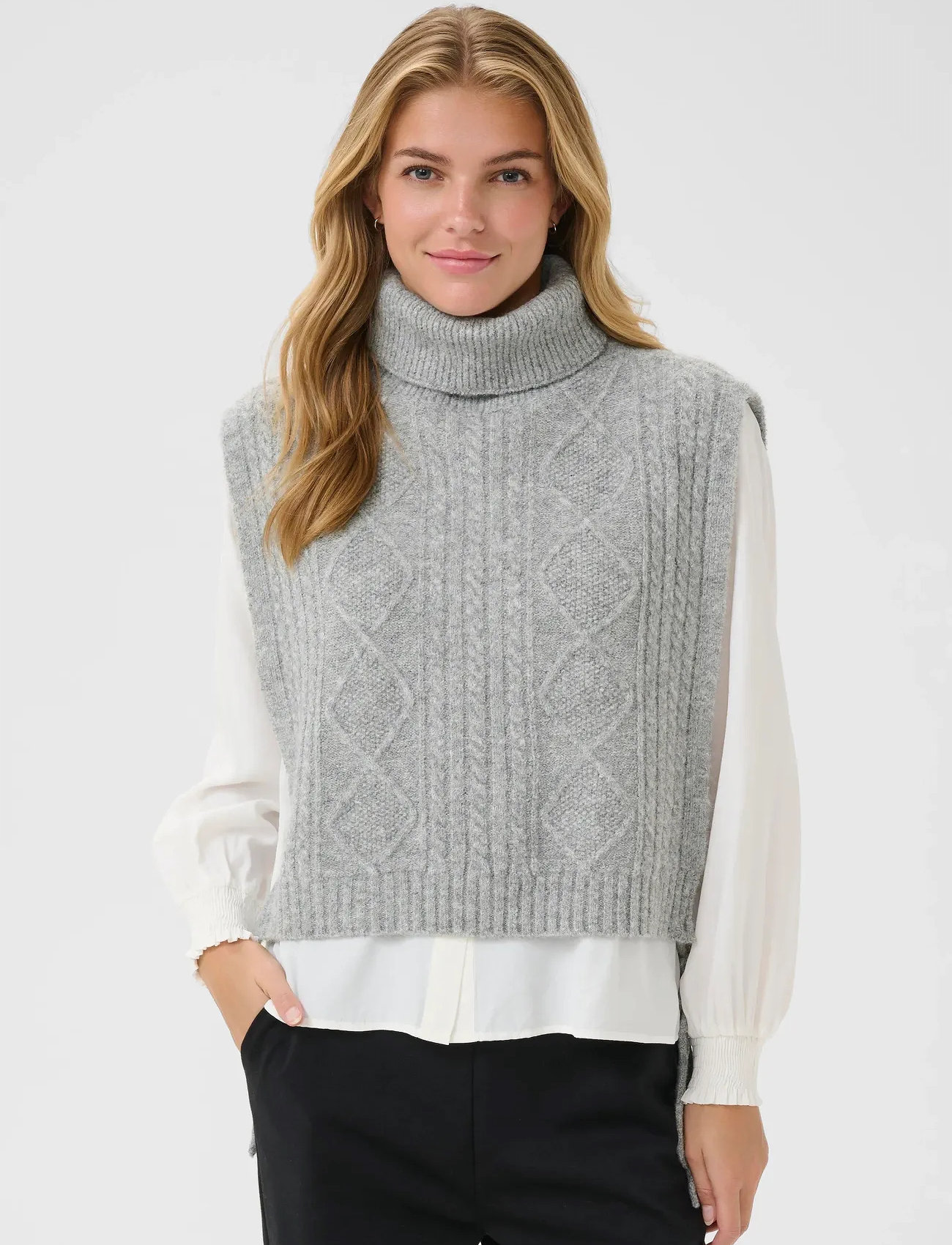 Cream Crfrina Knit Slipover, M/L, Grey, Veste > Strikkede Veste, Dame