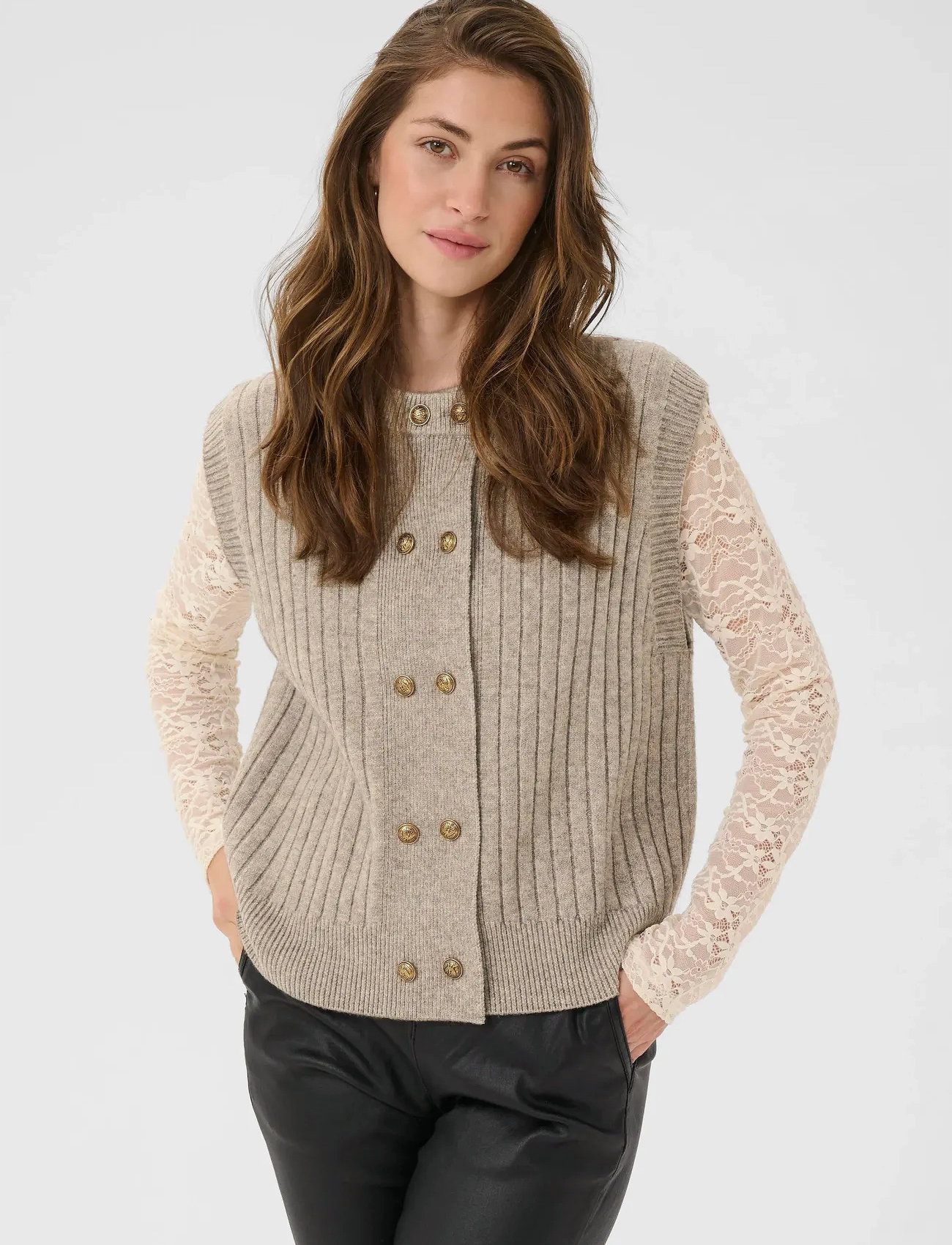 Cream Creroka Knit Slipover, XL/XXL, Beige, Veste > Strikkede Veste, Dame