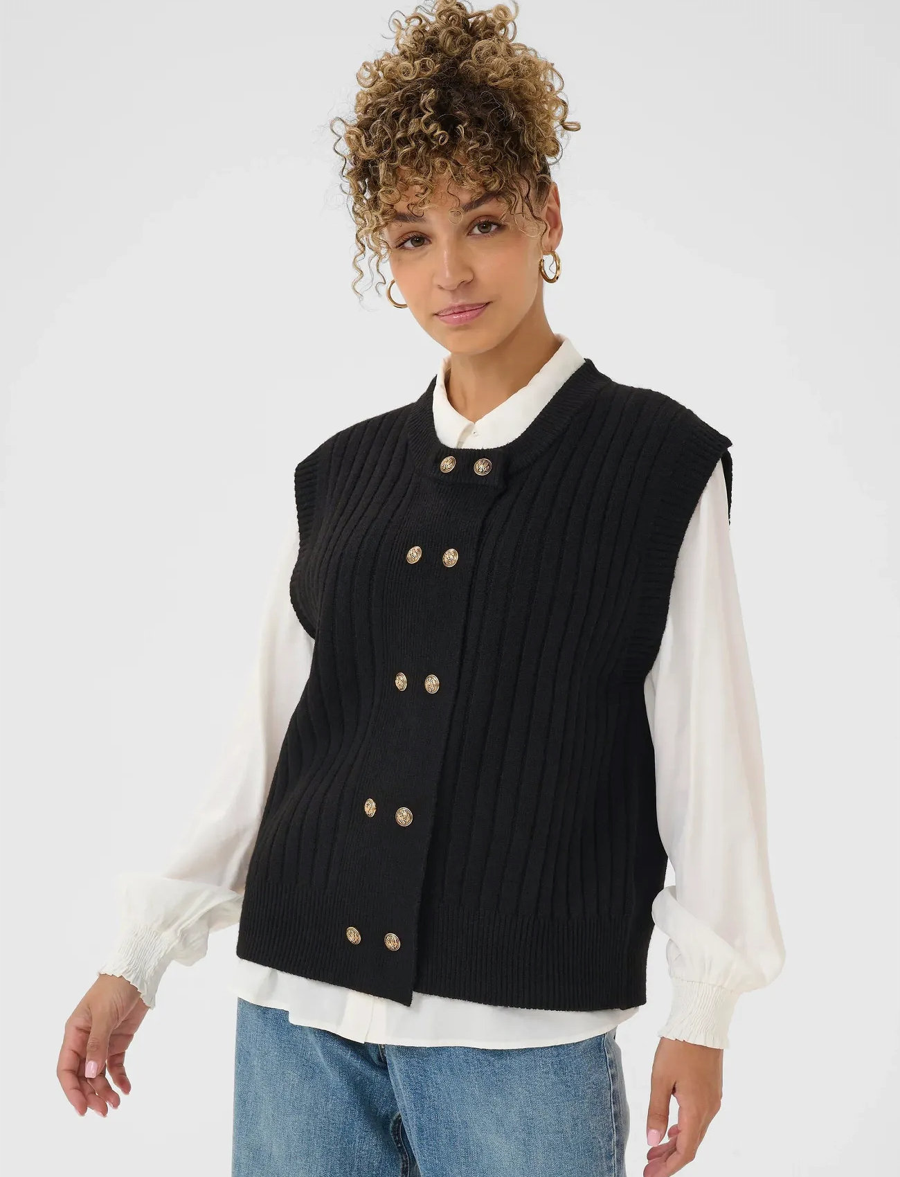 Cream Creroka Knit Slipover, M/L, Black, Veste > Strikkede Veste, Dame