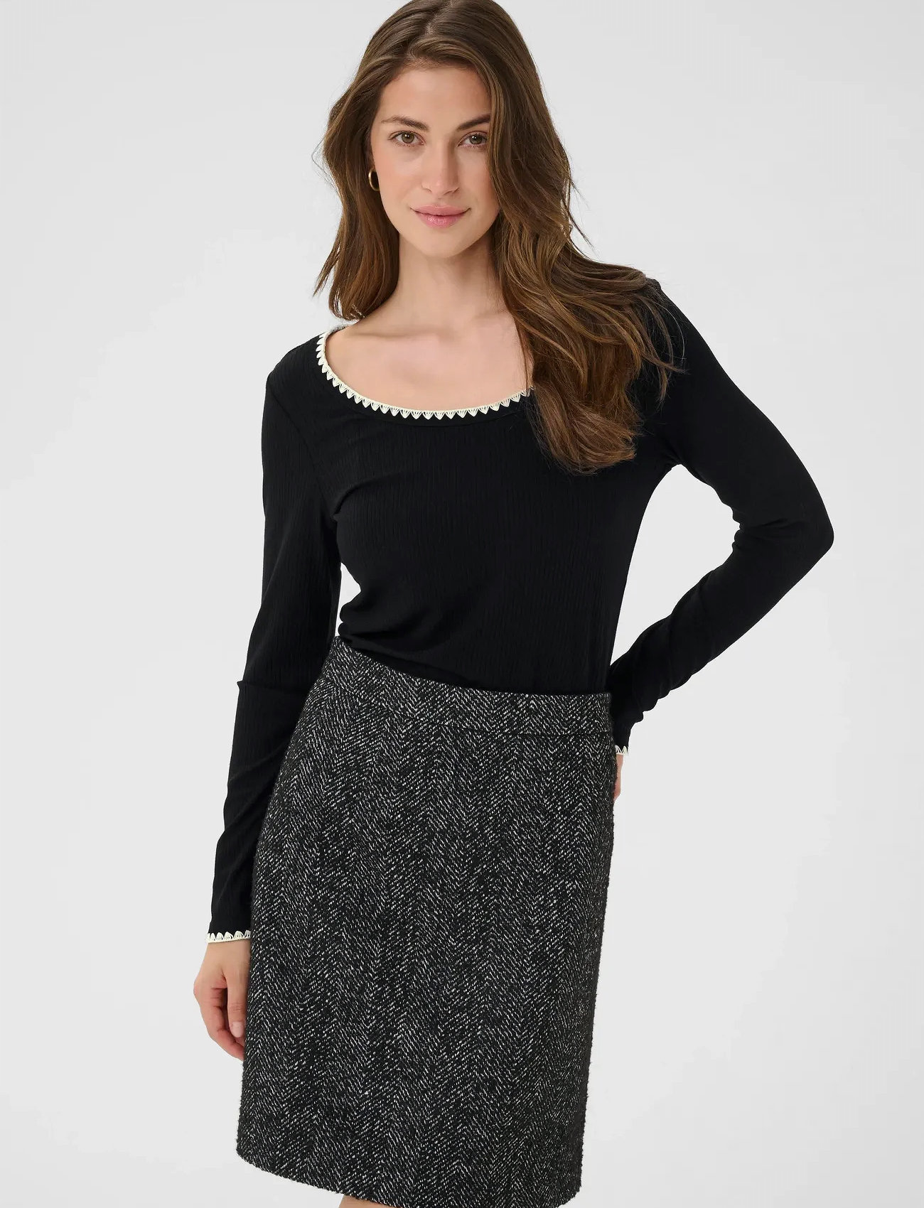 Cream Crribba Embroidery Ls T-Shirt, XXL, Black, T-Shirts & Toppe > Langærmede, Dame