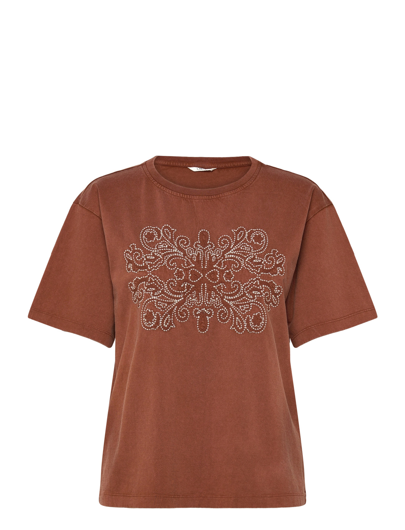 Cream Crleona Emb Tshirt, XS, Brown, T-Shirts & Toppe > Kortærmede, Dame