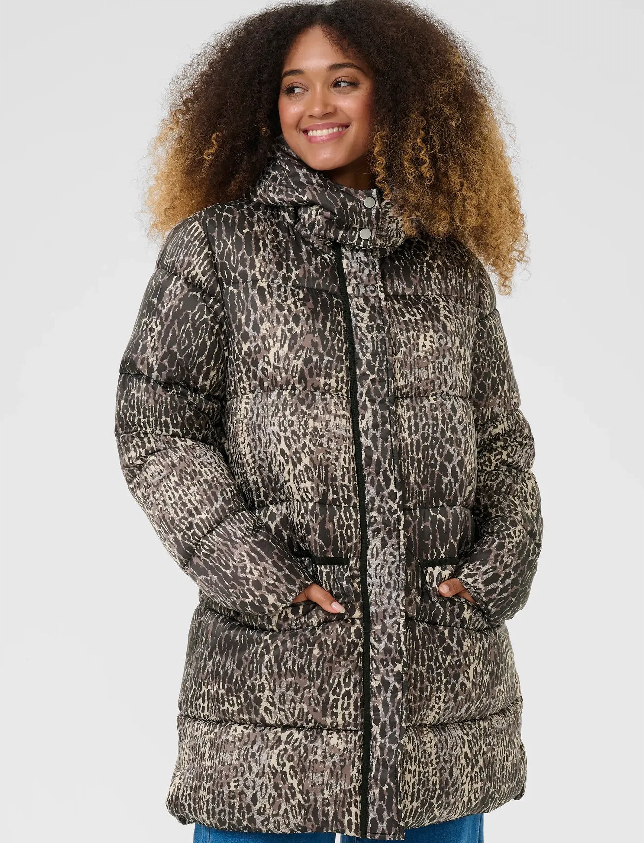 Cream Crgaiagro Midi Printed Jacket, 36, Grey, Frakker > Vatterede Frakker, Dame