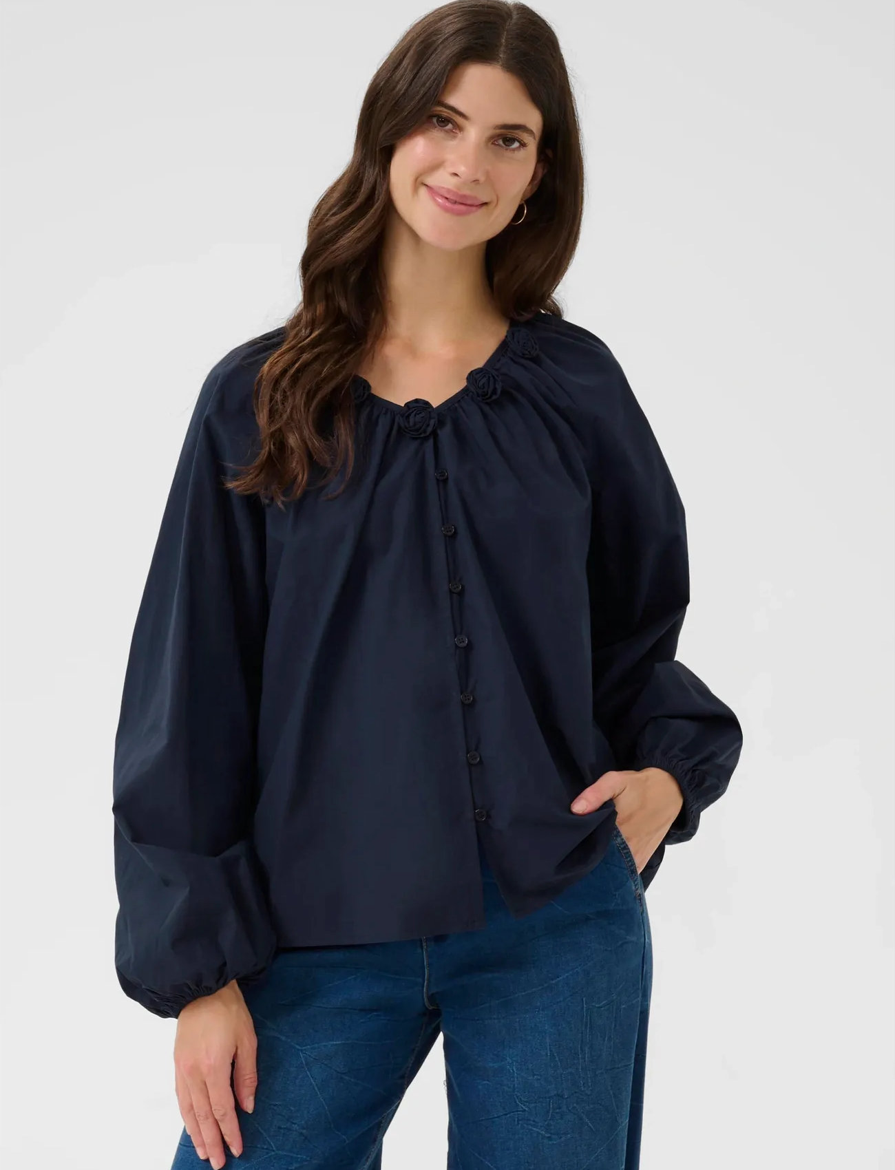 Cream Crisabelle Blouse, 42, Navy, Bluser > Langærmede, Dame
