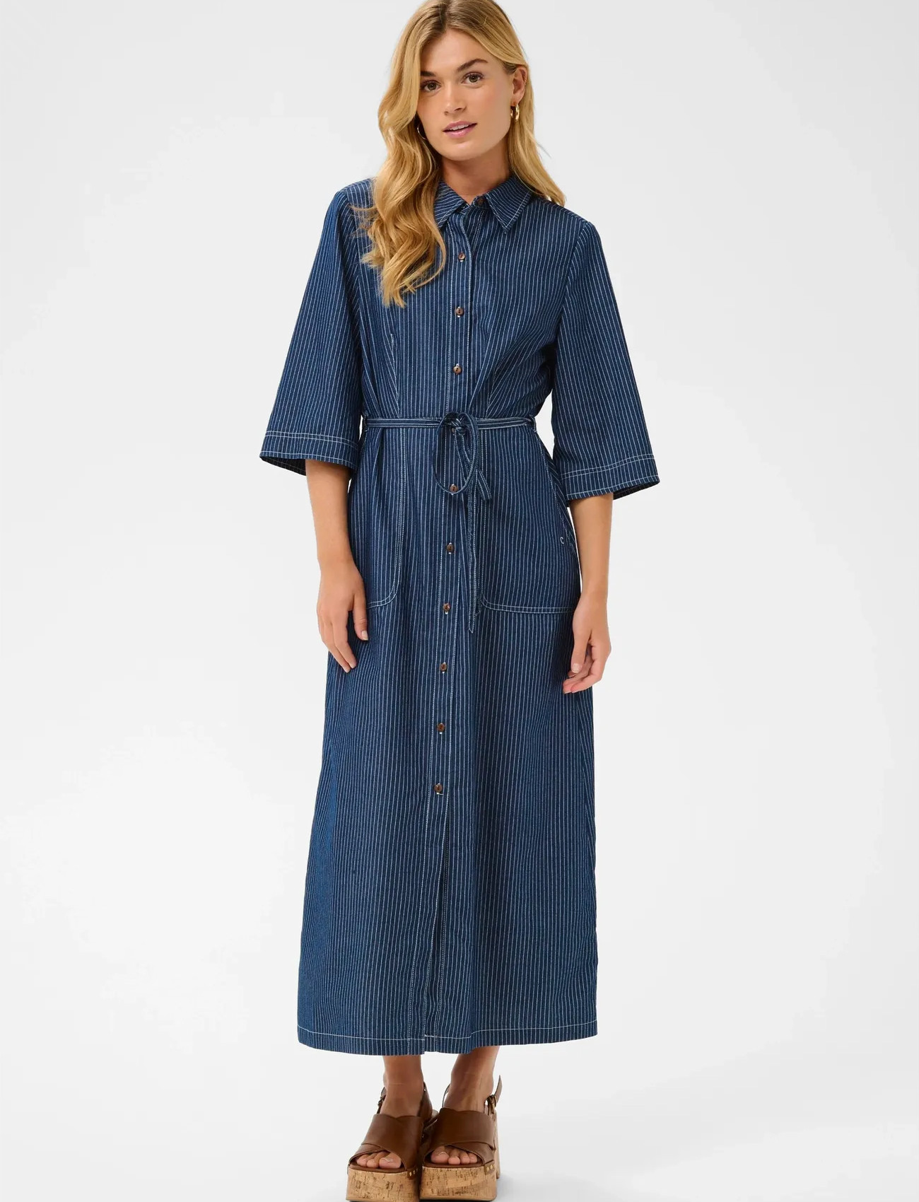 Cream Cragate Denim Dress, 38, Navy, Kjoler > Skjortekjoler, Dame