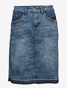 Patched denim Skirt - jeanskjolar - rich blue denim