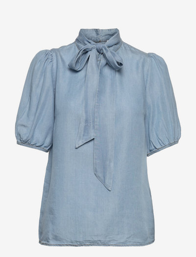 CRAmira bow blouse - bluzki z krótkim rękawem - blue denim