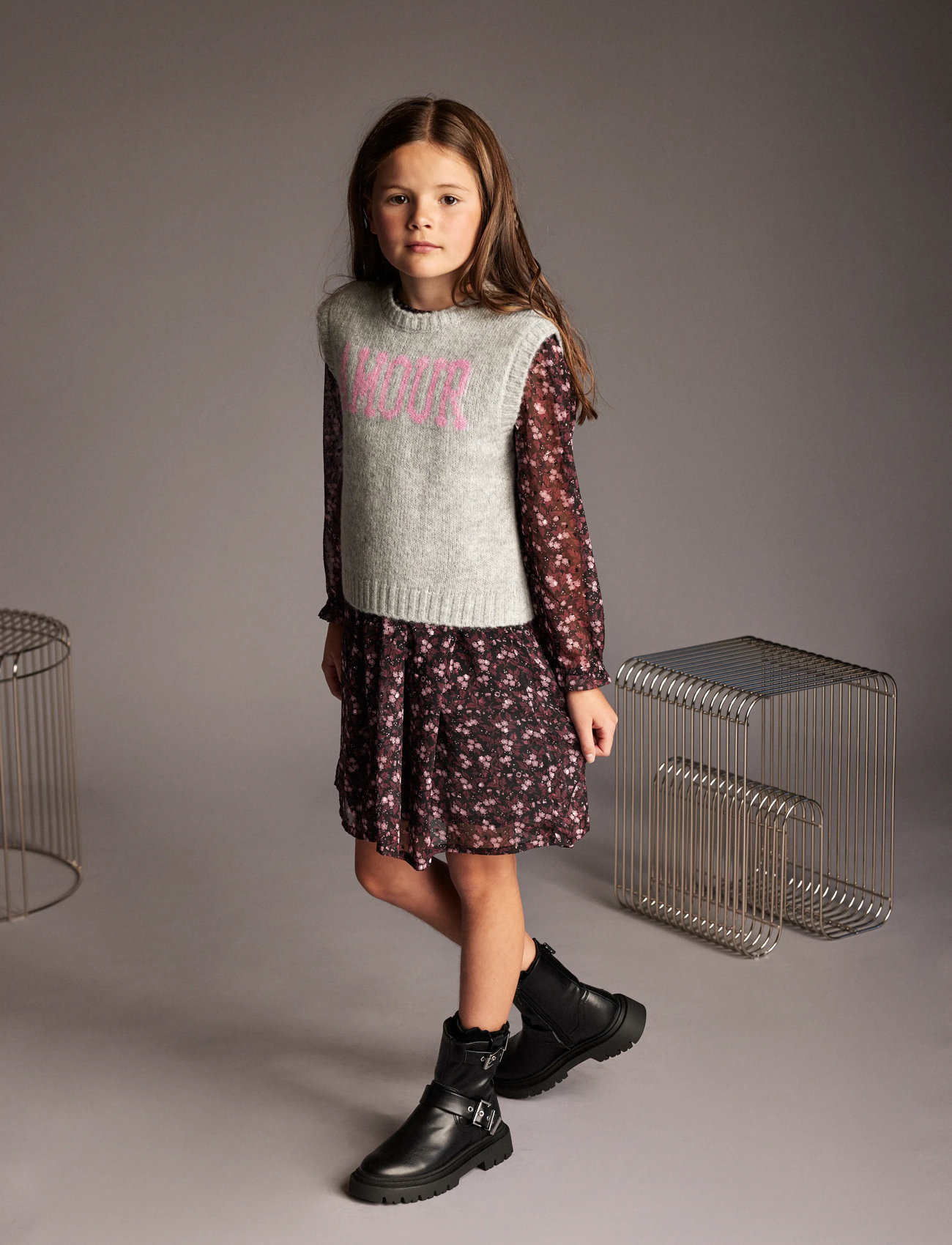 Creamie Dress Flower Dobby, 116, Black, Fritidskjoler > Fritidskjoler Med Lange Ærmer, Børn