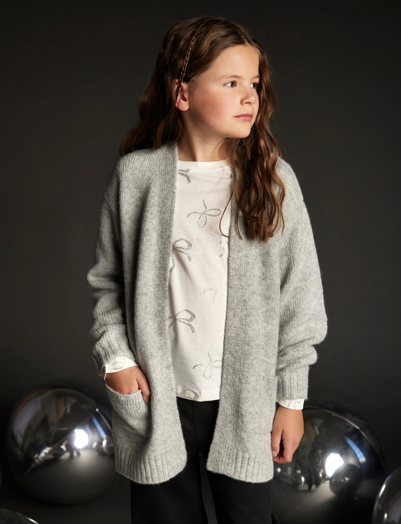 Creamie Cardigan Long, 104H, Grey, Strik > Cardigans, Børn