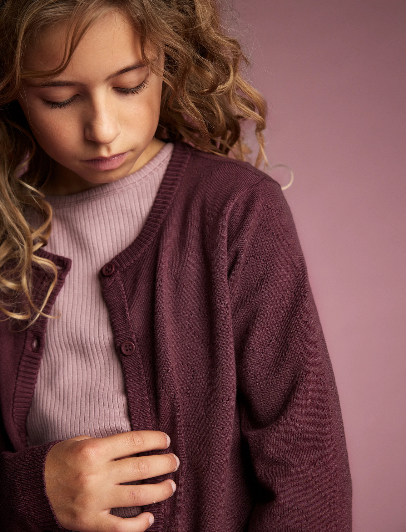 Creamie Cardigan Pointelle, 92, Red, Strik > Cardigans, Børn