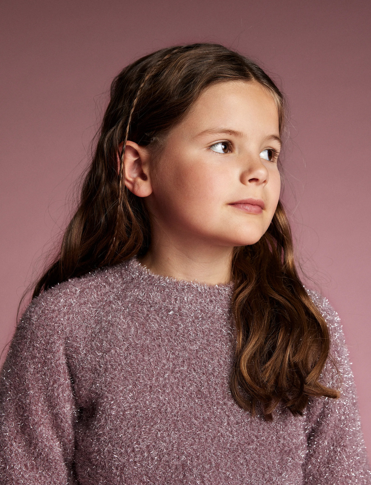 Creamie Pullover Knit Glitter, 110N, Pink, Strik > Pullovere, Børn