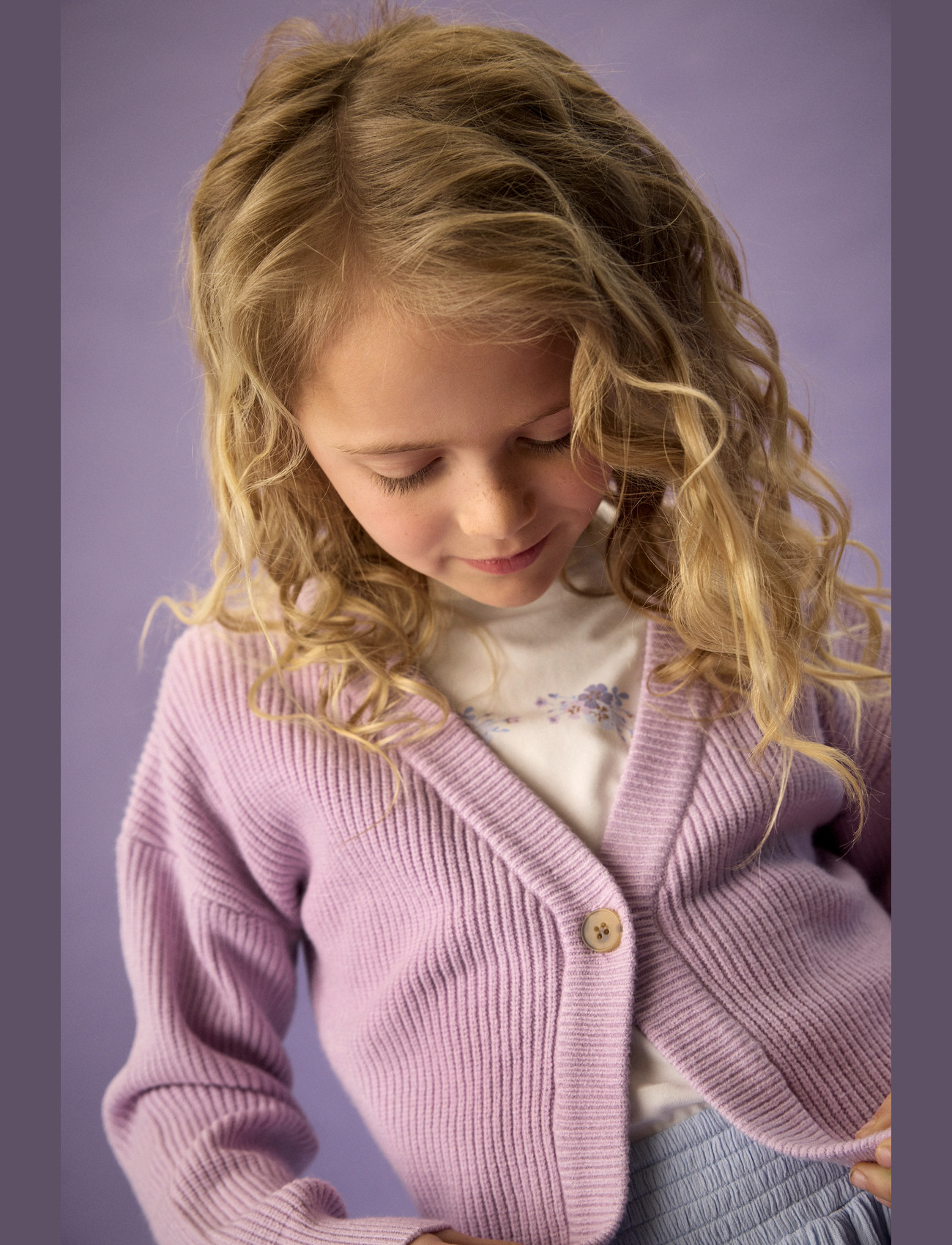 Creamie Cardigan Knit, 110, Purple, Strik > Cardigans, Børn