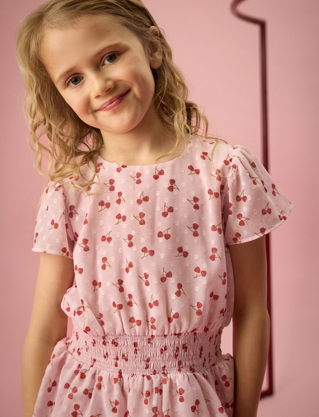 Creamie Dress Crepe Dobby, 122, Pink, Fritidskjoler > Kortærmede Fritidskjoler, Børn