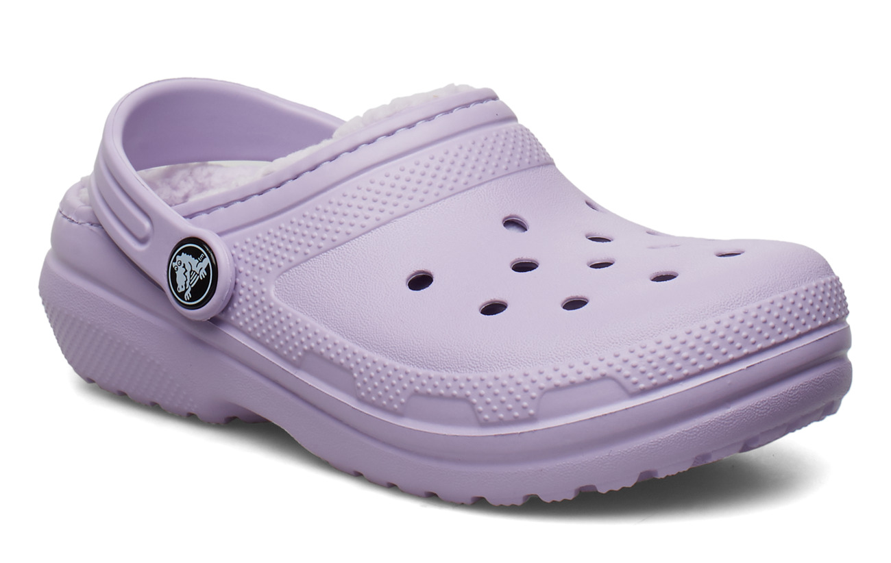 lilac fuzzy crocs