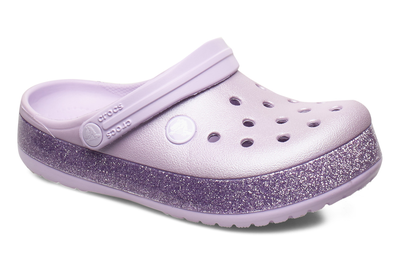 purple glitter crocs