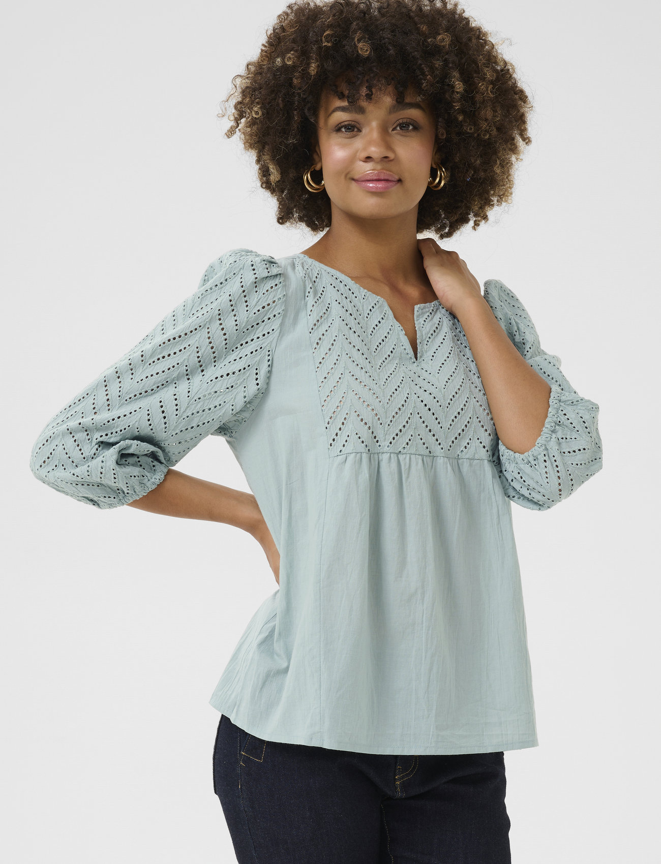 Culture Cutoril Blouse, M, Green, Bluser > Kortærmede, Dame