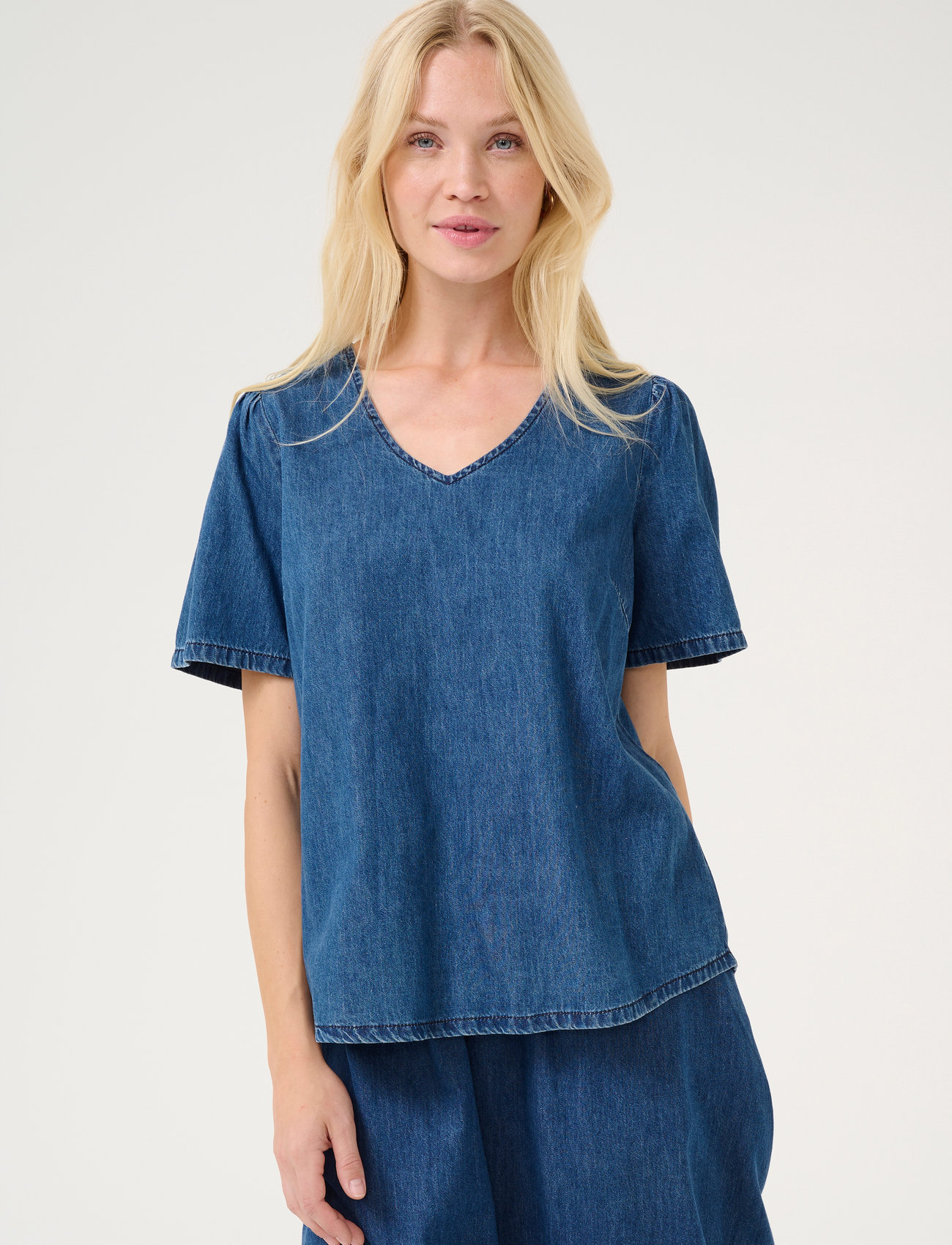 Culture Culivie Arpa Ss Blouse, L, Blue, Bluser > Kortærmede, Dame