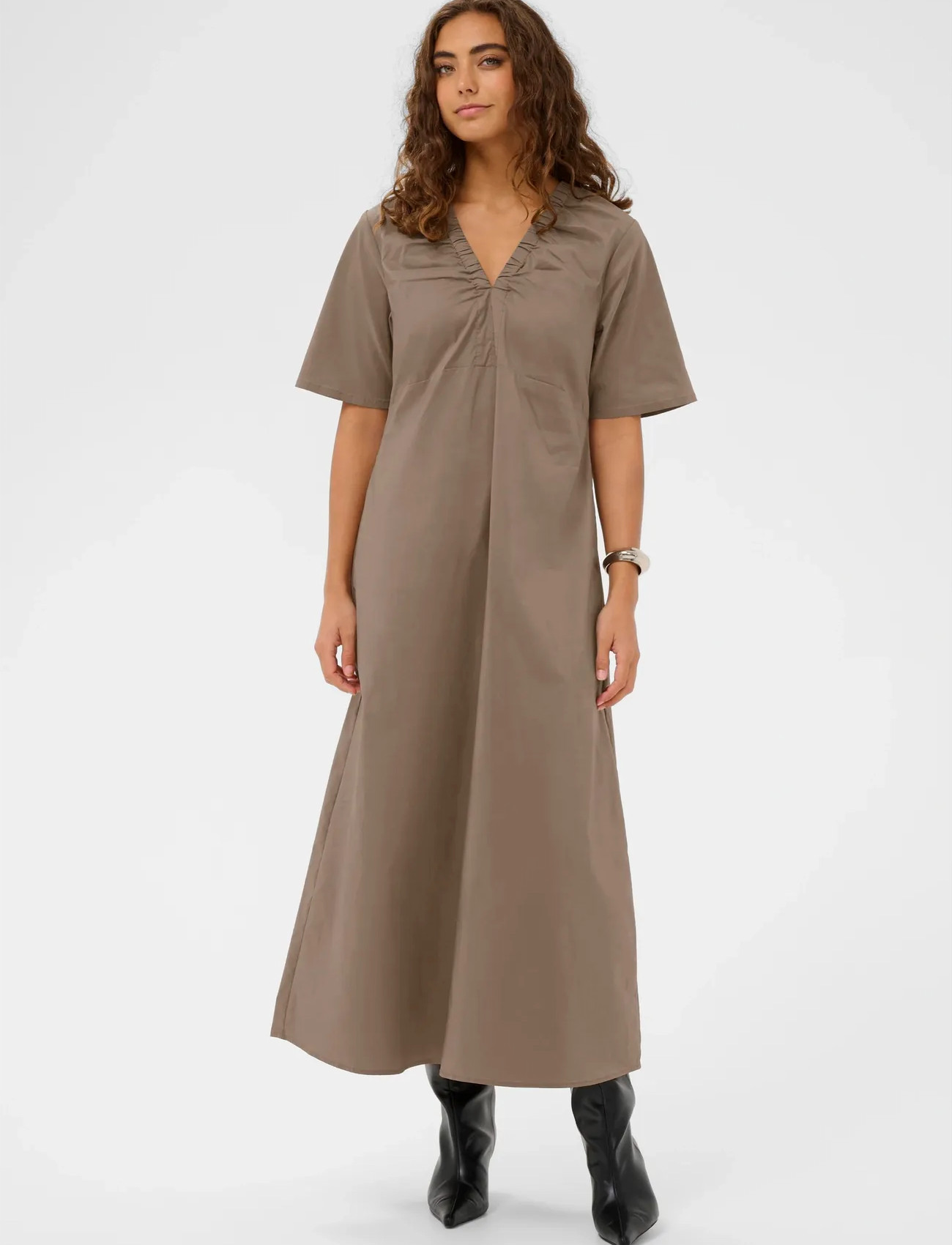 Culture Cuberri Antoinett Ss Dress, L, Brown, Kjoler > Knælange Og Midi, Dame