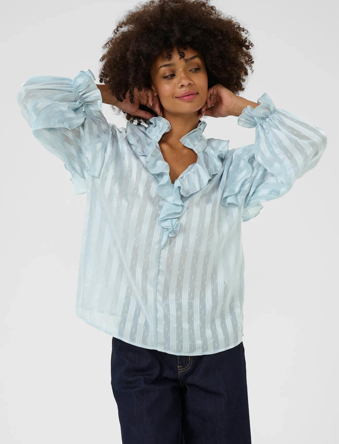 Culture Cuflowy Blouse, M, Blue, Bluser > Langærmede, Dame