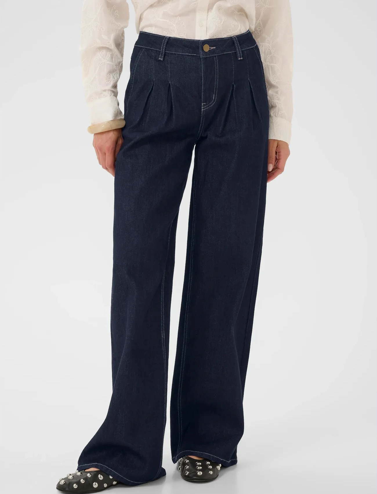 Culture Cumoya Bobbie Wide Leg Jeans, 32, Navy, Jeans > Vidde, Dame