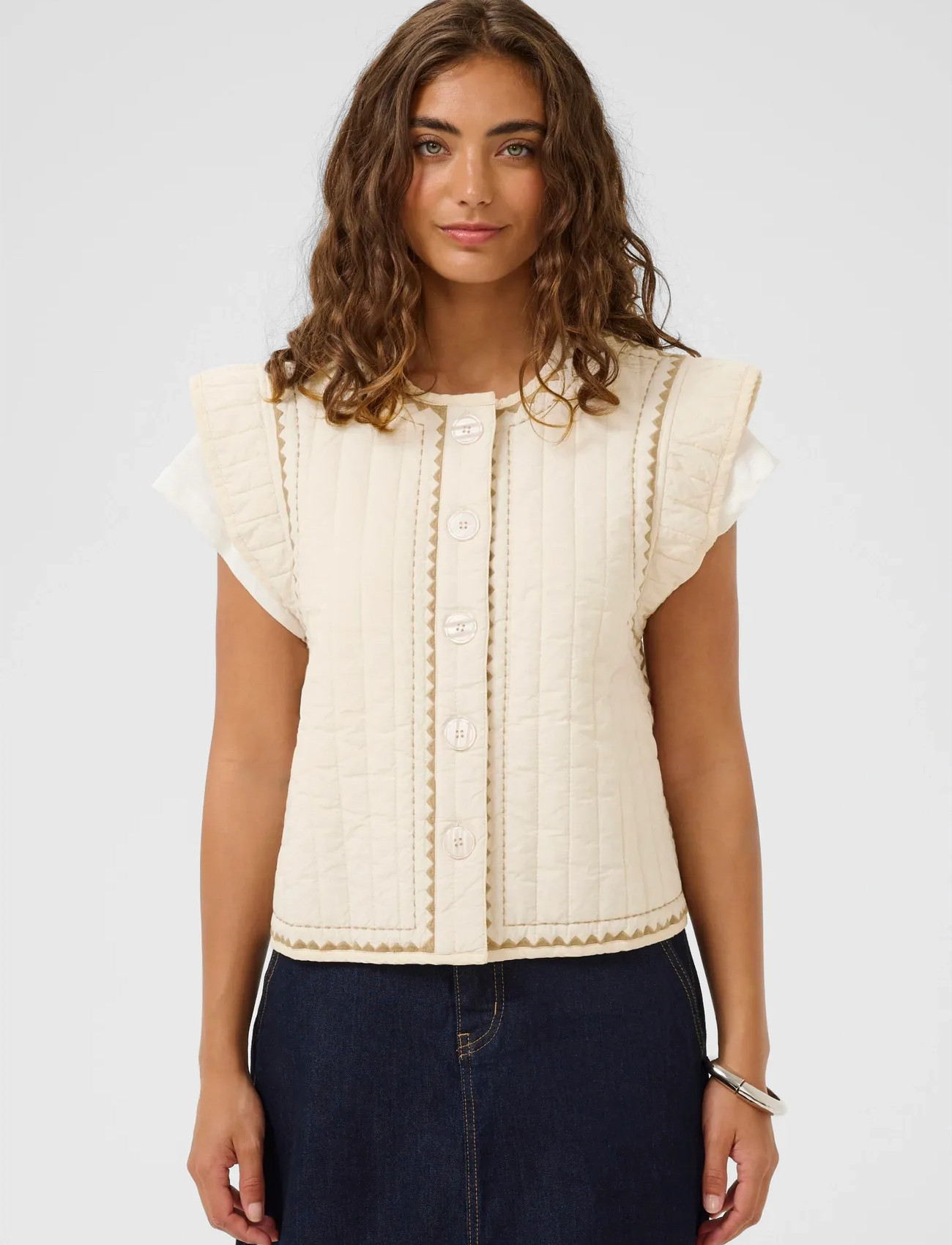Culture Cuberglind Embroidery Waistcoat, M, Cream, Veste > Quiltede Veste, Dame