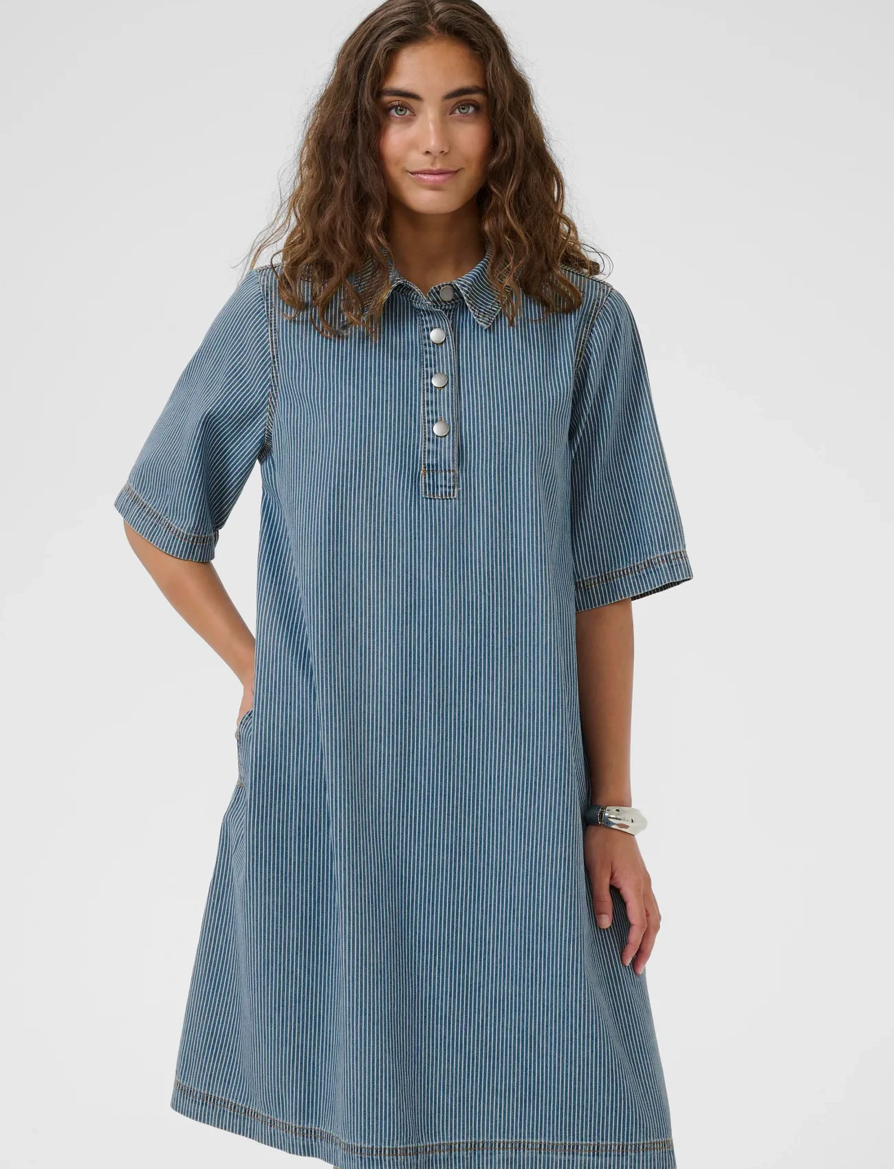 Culture Cuayna Ss Dress, XL, Blue, Kjoler > Skjortekjoler, Dame