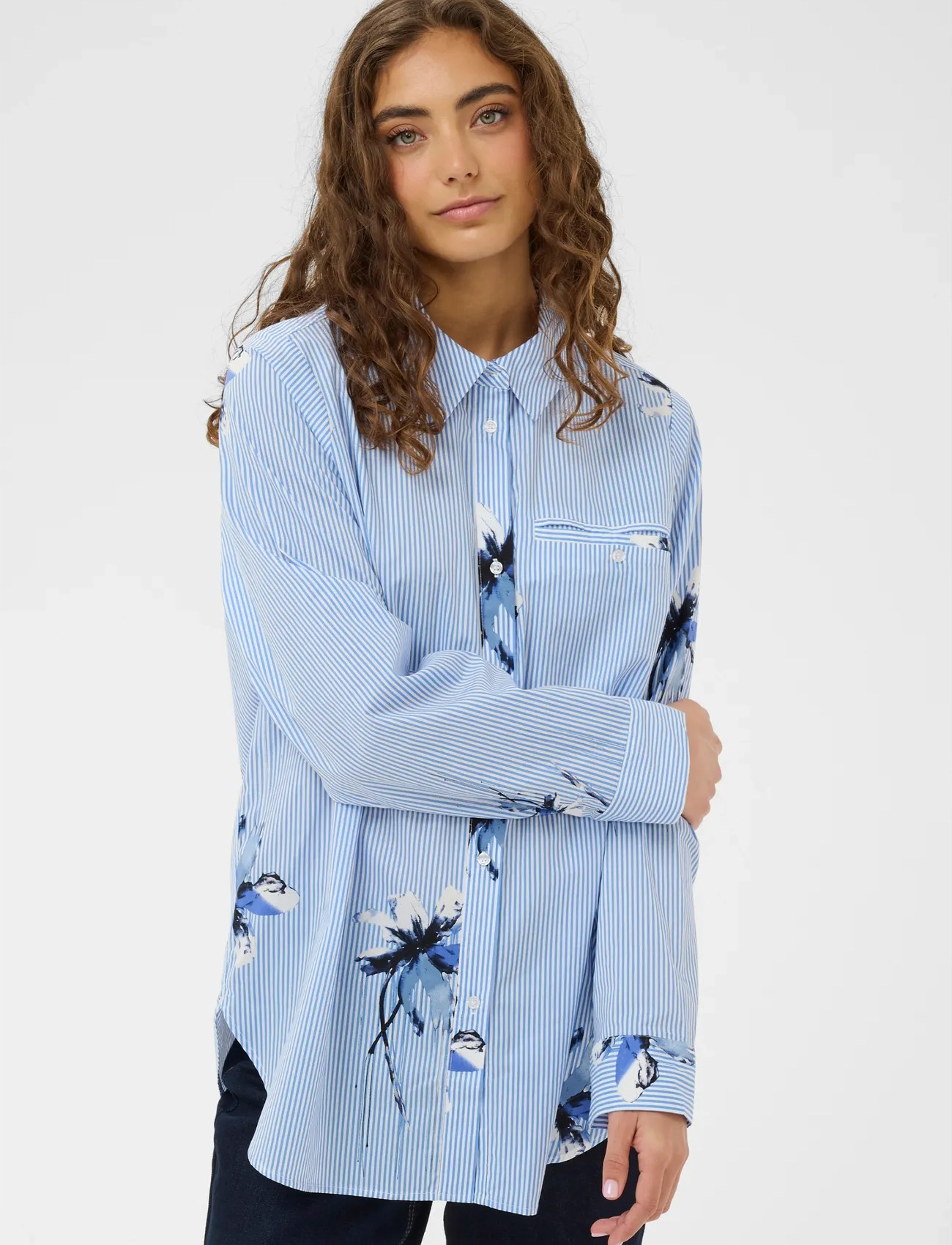Culture Cubrila Long Shirt, S, Blue, Skjorter > Langærmede, Dame
