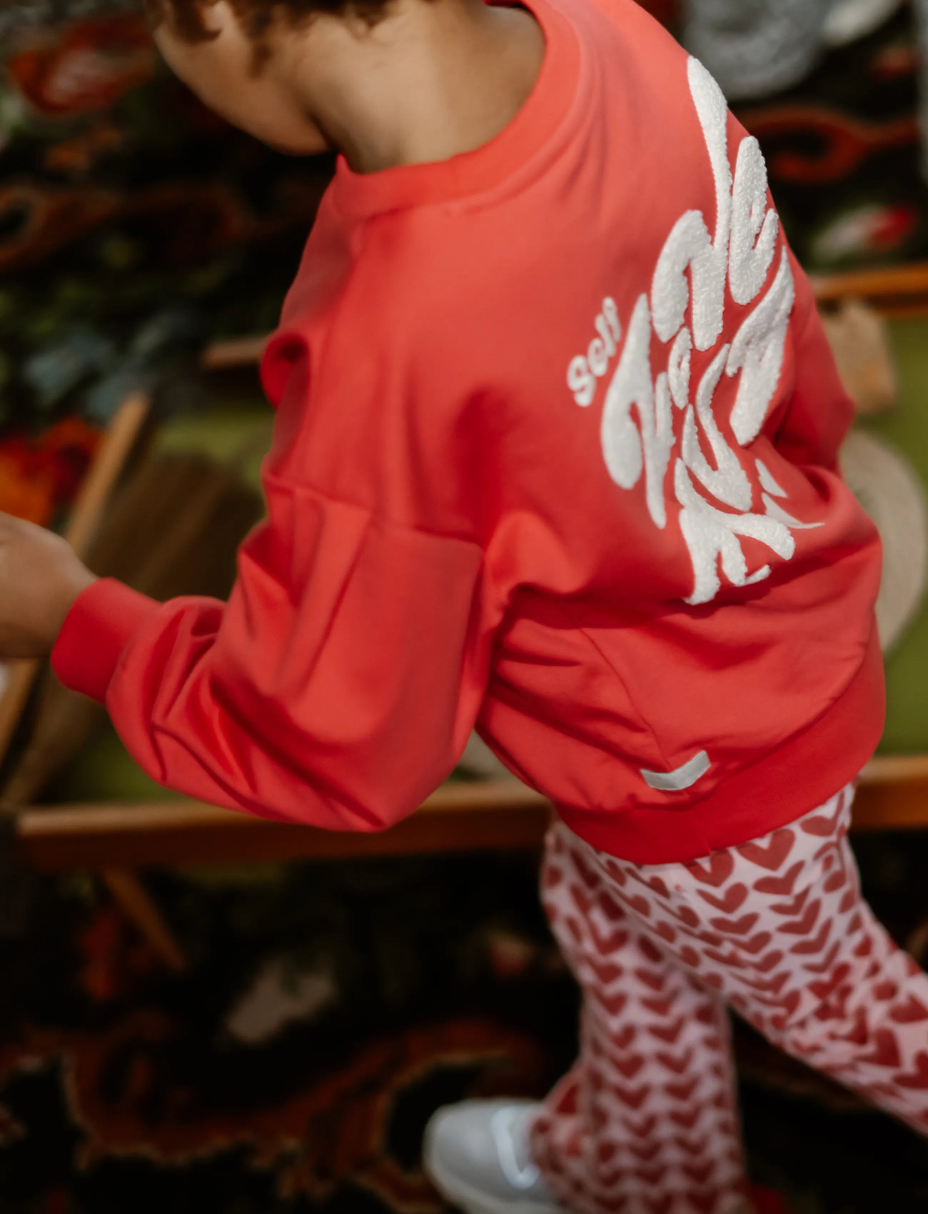 Daily 7 Sweater Brushed Print, 134, Red, Sweatshirts & Hættetrøjer > Sweatshirts, Børn