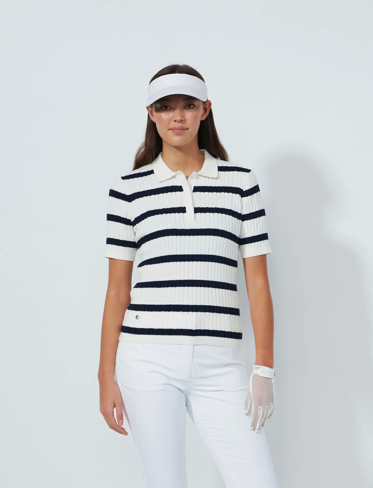 Daily Sports Stripe Madelene 1/2S Polo Shirt, M, White, Sports Overdele & T-shirts > Sport Polos, Dame